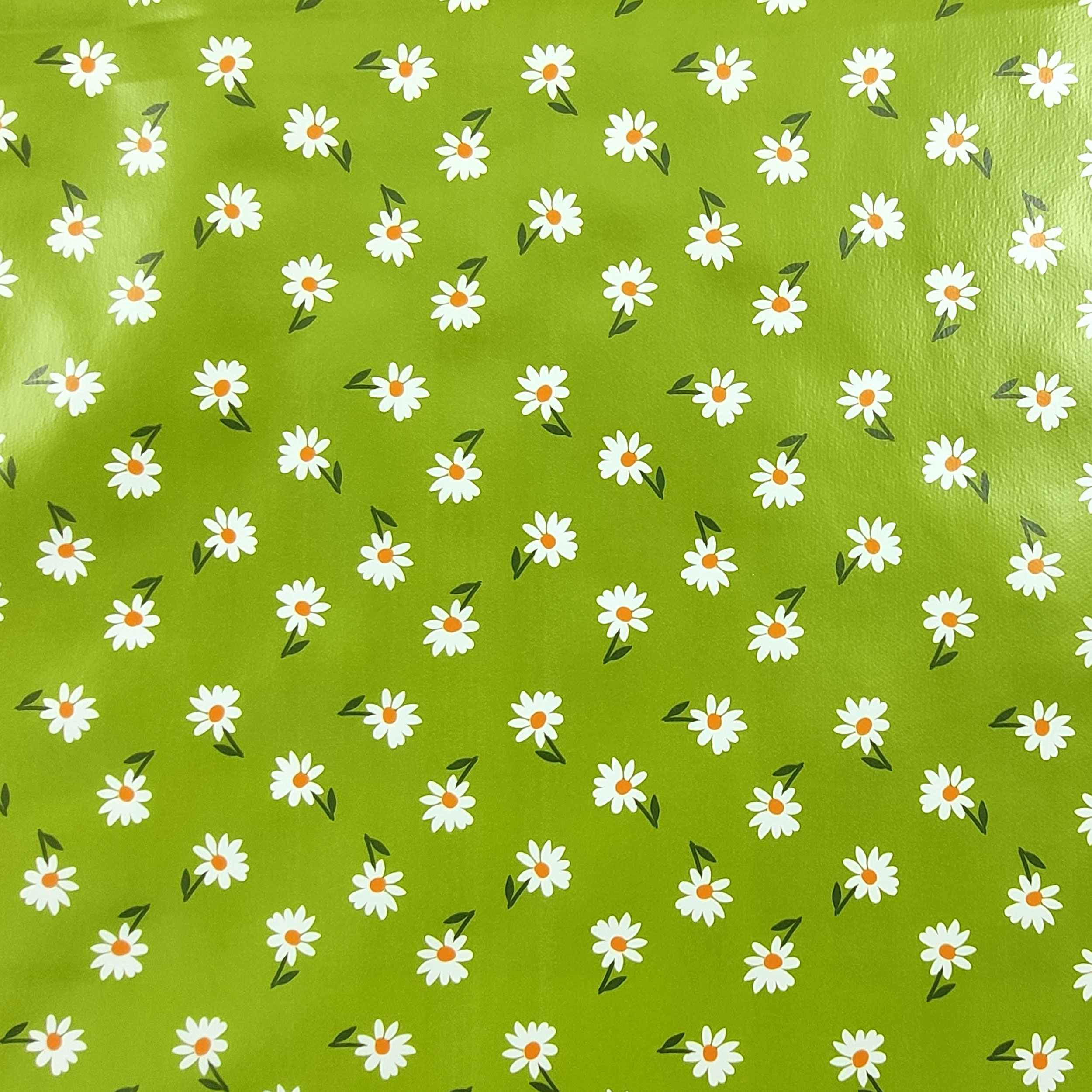 Tessuto Tovaglia Plastificata Verde con Margherite  Image