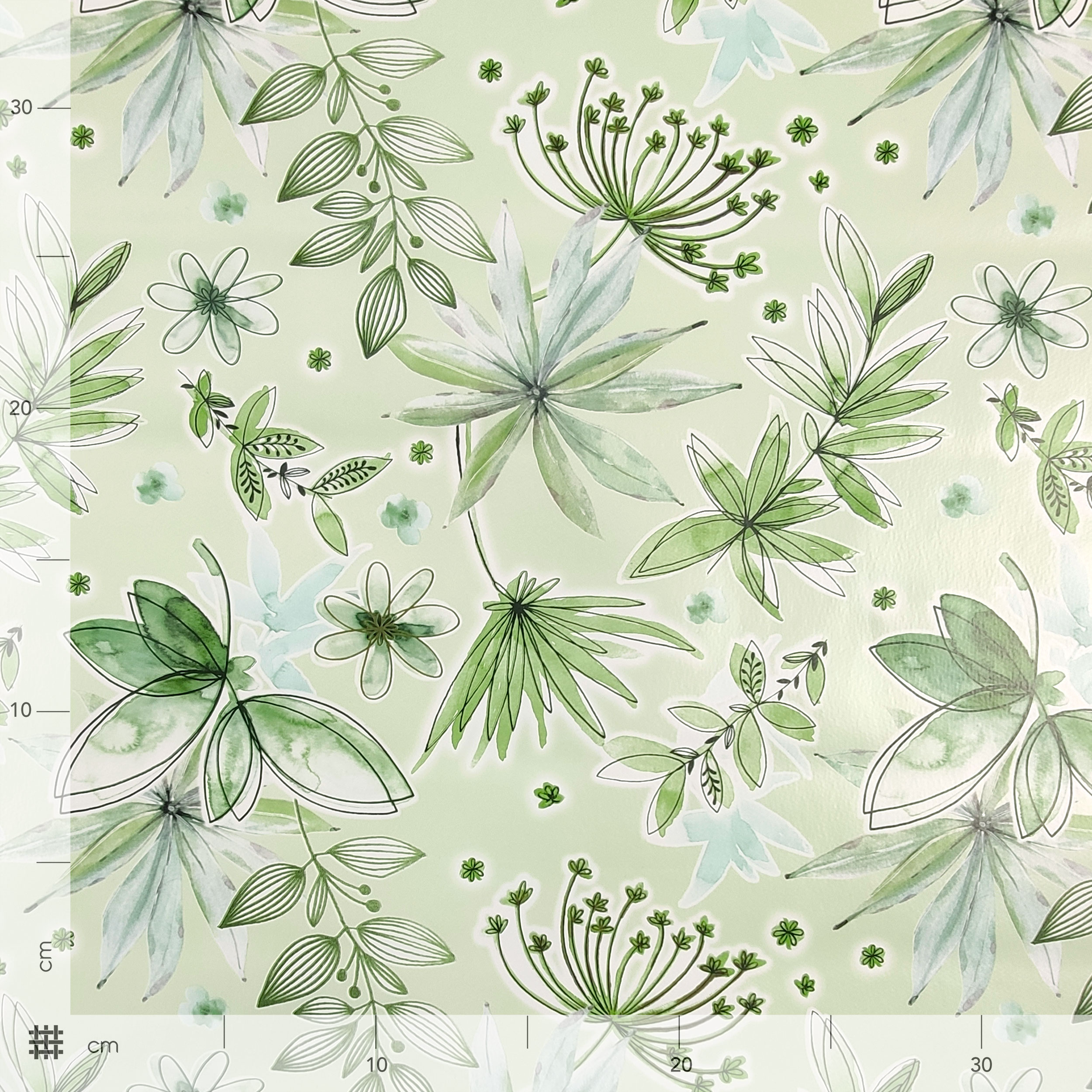 Tessuto per Tovaglia Plastificata Fiori Toni del Verde