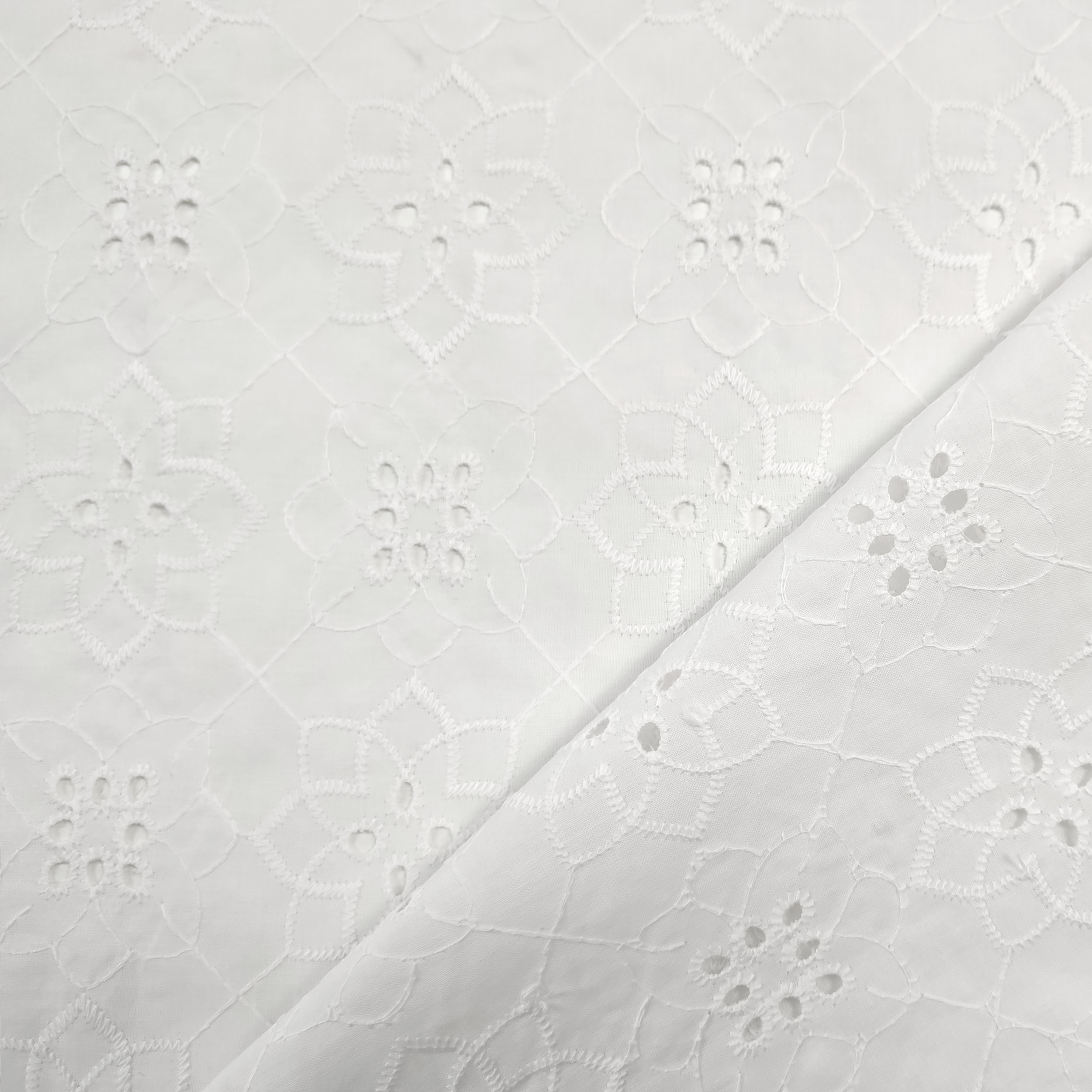 Sangallo di Cotone Bianco Fiori Geometrici Image