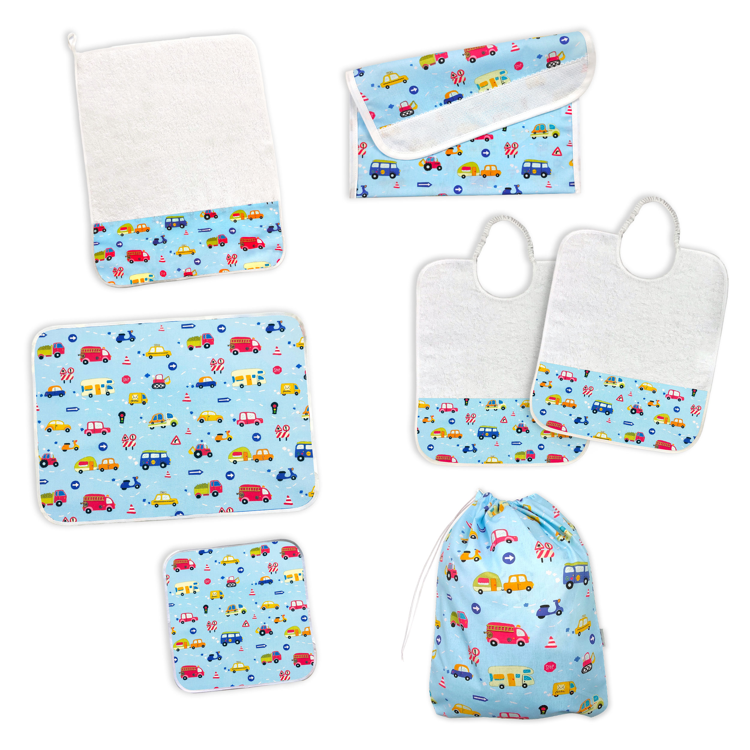 Coordinato Asilo Macchinine Sfondo Azzurro