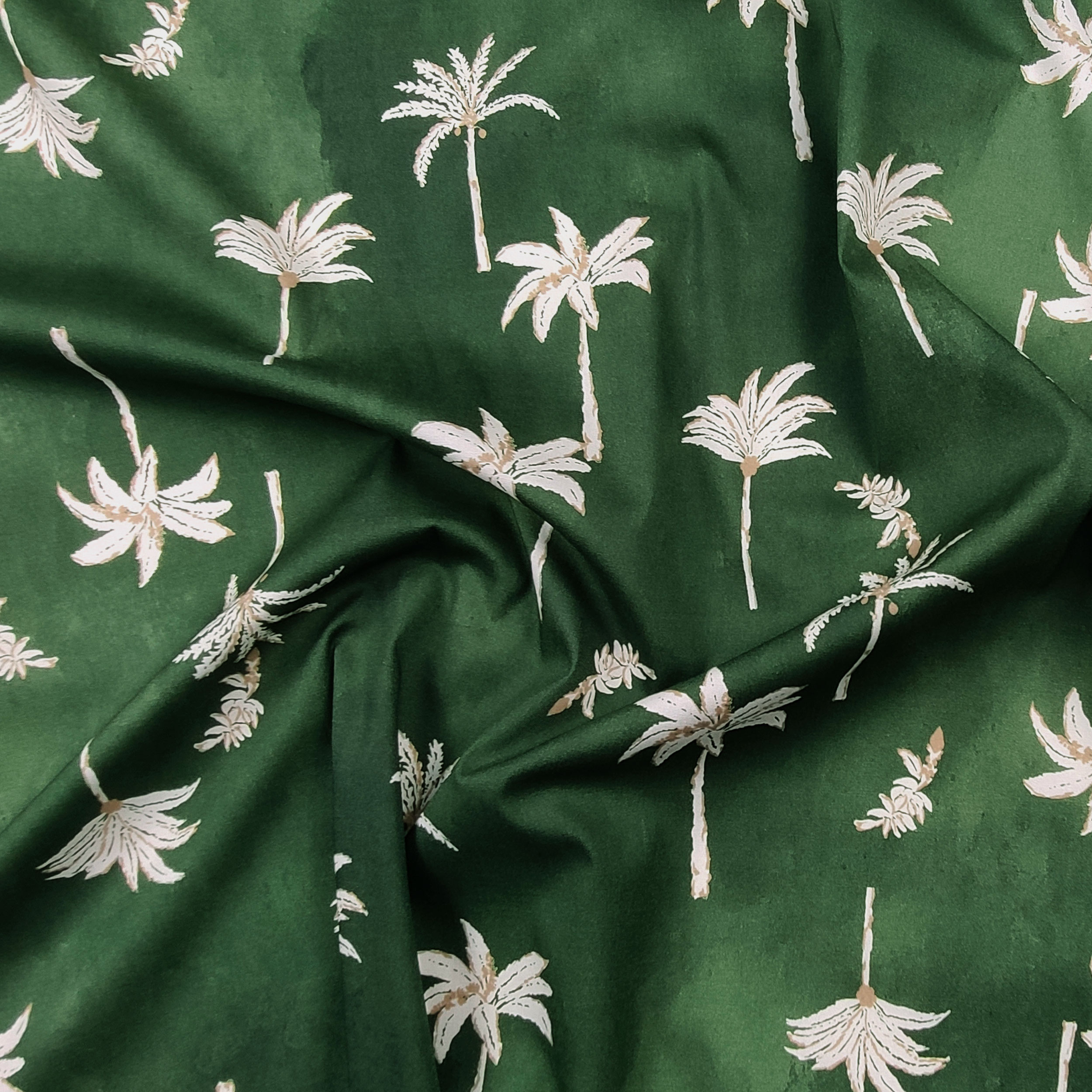 Tessuto di Cotone Verde Fantasia Palme
