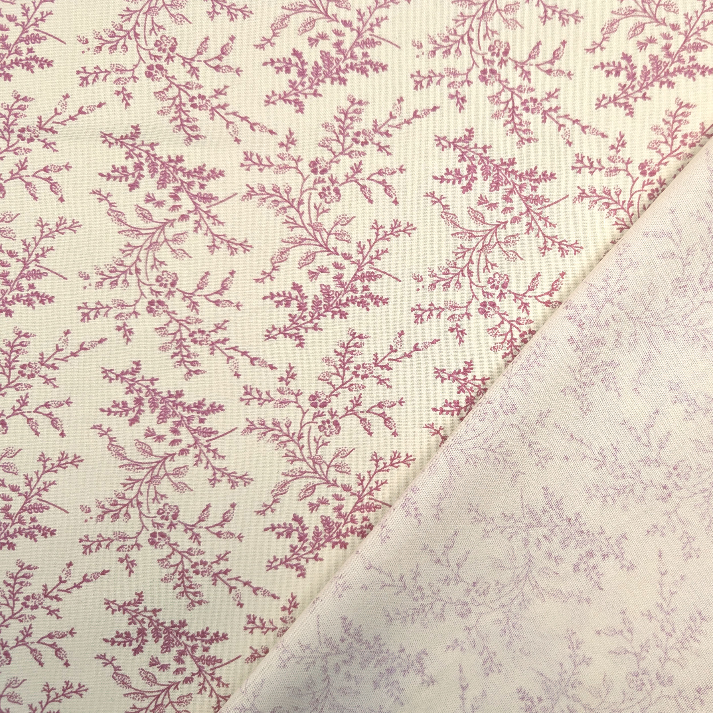 Popeline Cotone Stampa Vintage Rami e Fiori Rosa Image