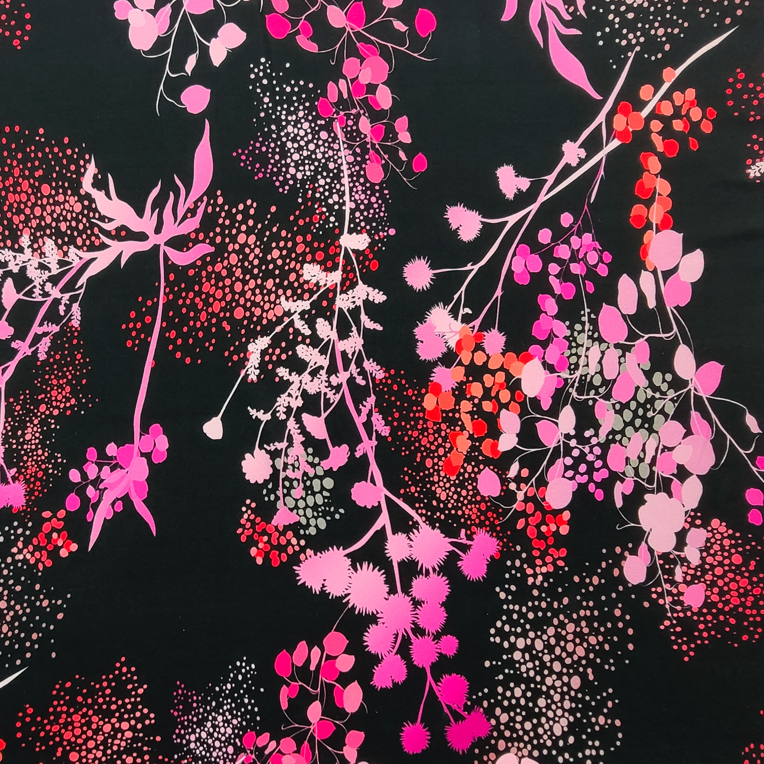 cotone elastico fiori rosa sfondo nero