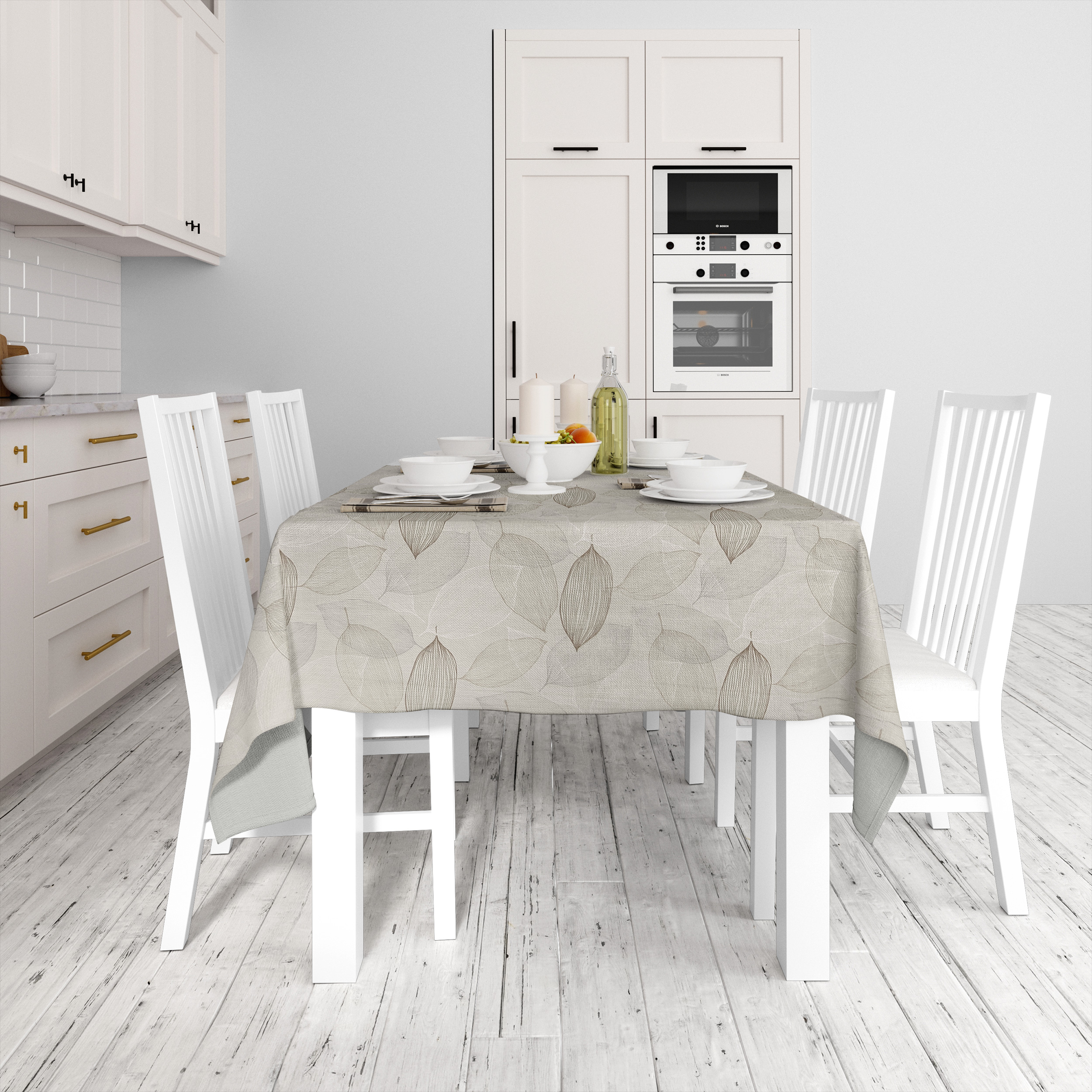 Tessuto per Tovaglia Plastificata Foglie Toni del Beige Image