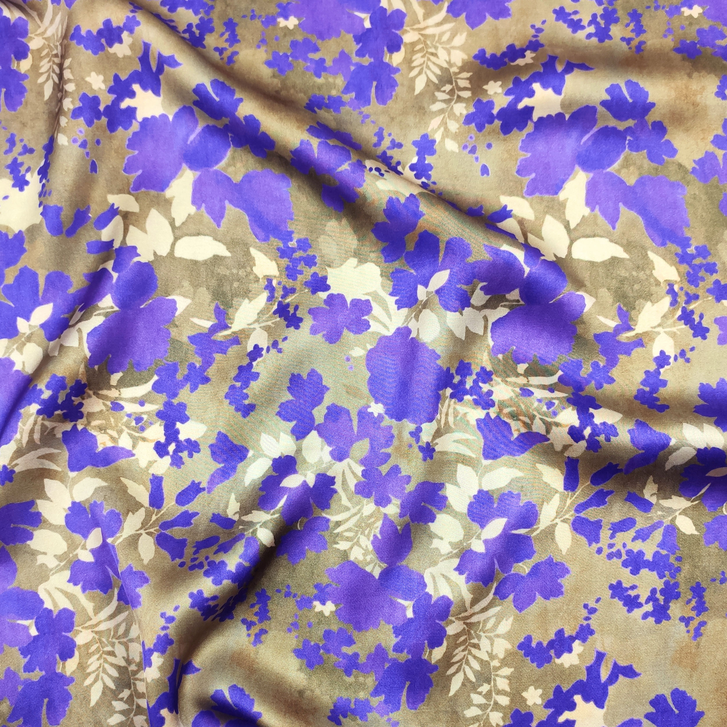 Raso Misto Seta Alta Moda Fiori Viola