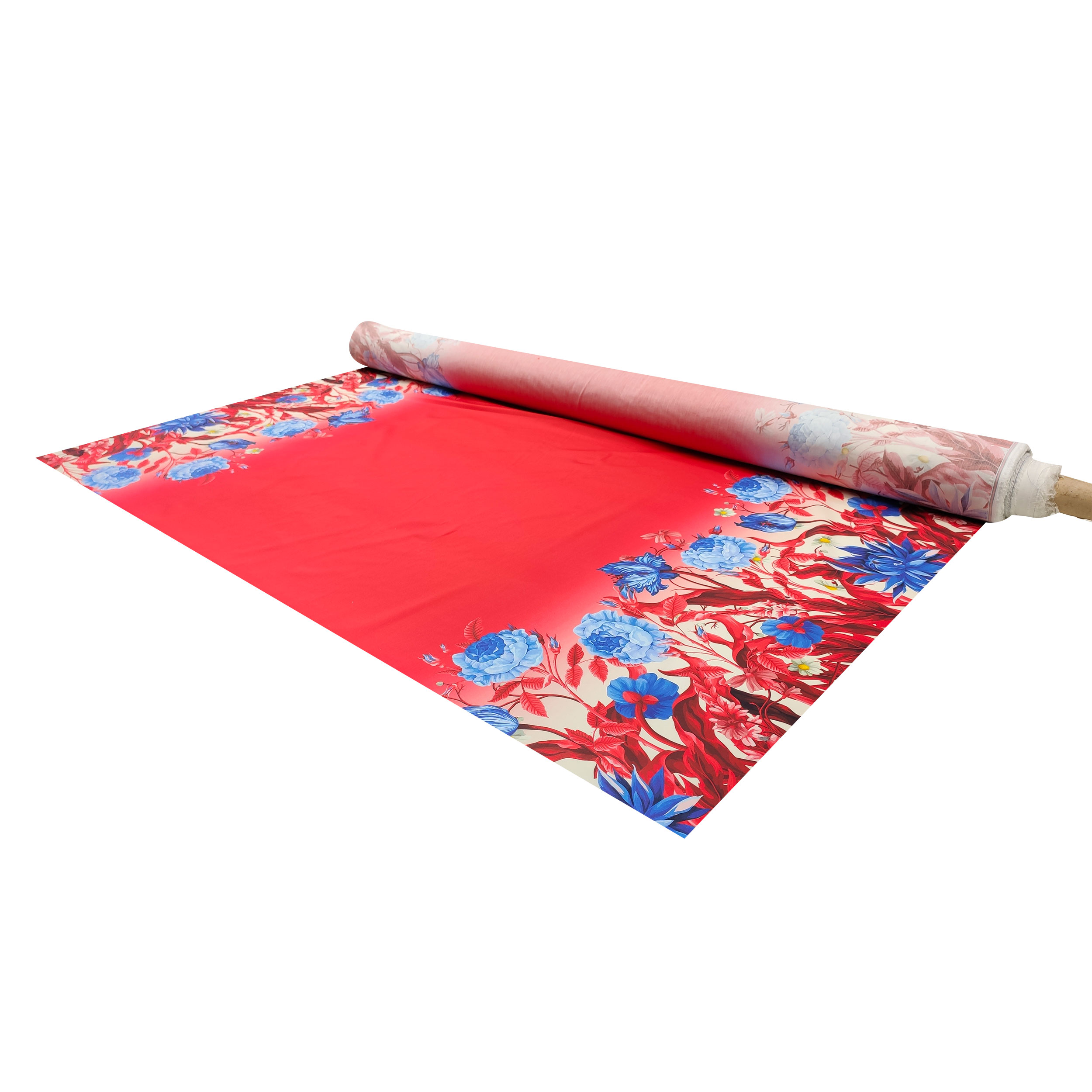 Rasatello Cotone Rosso Doppio Bordo Fiori in Blu Image