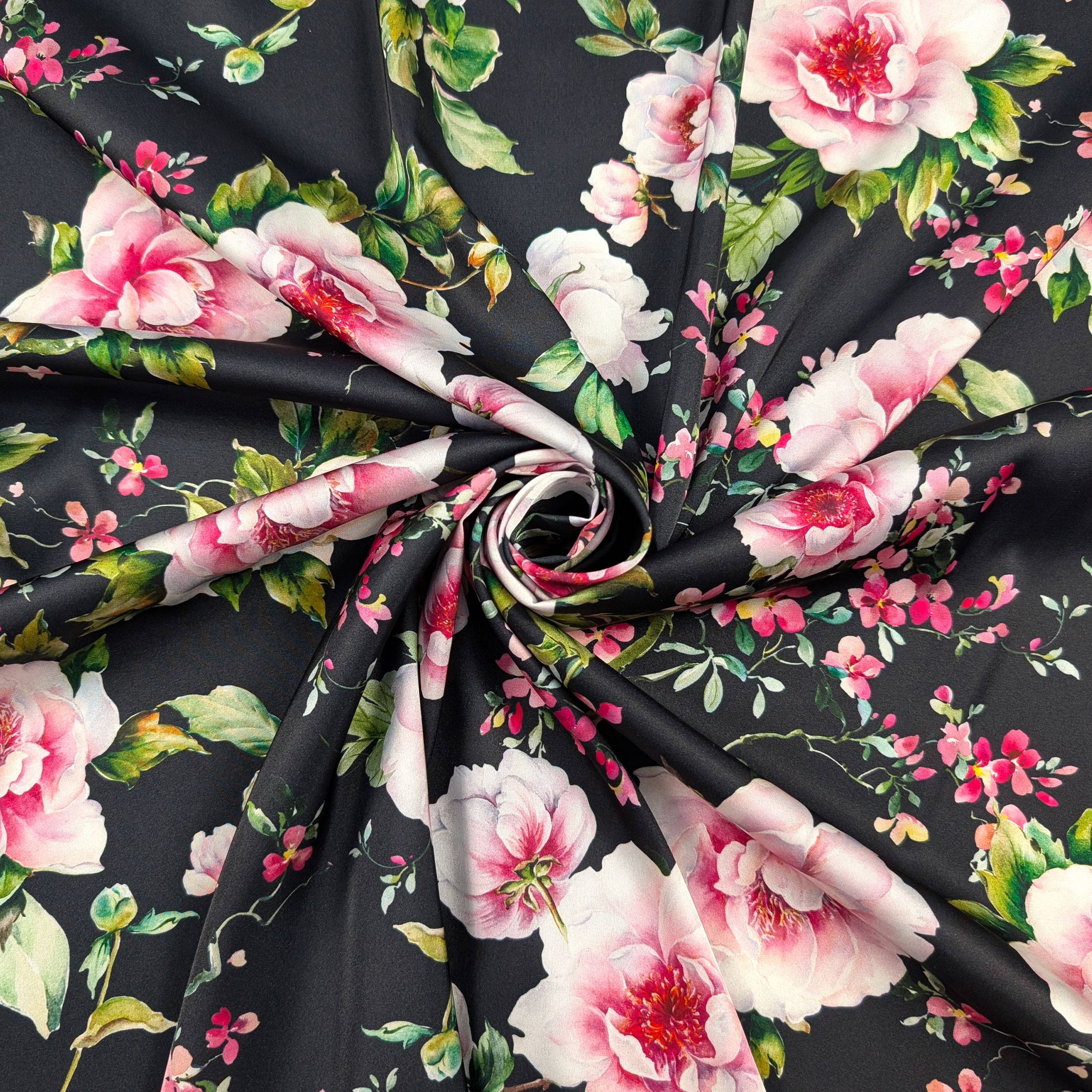 Raso Setato Alta Moda Fiori Rosa Sfondo Nero Image