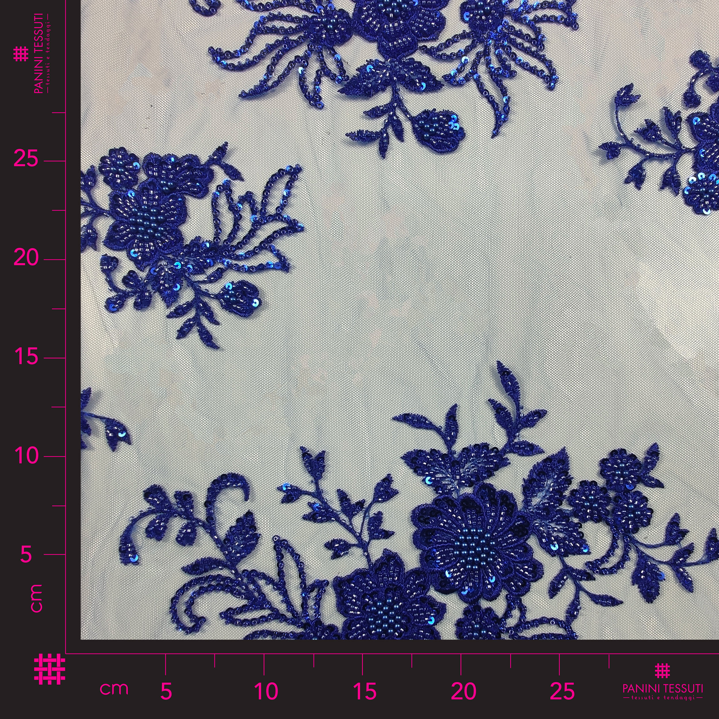 Pizzo Moda Con Perline Floreale Doppio Bordo Bluette - Foto 4