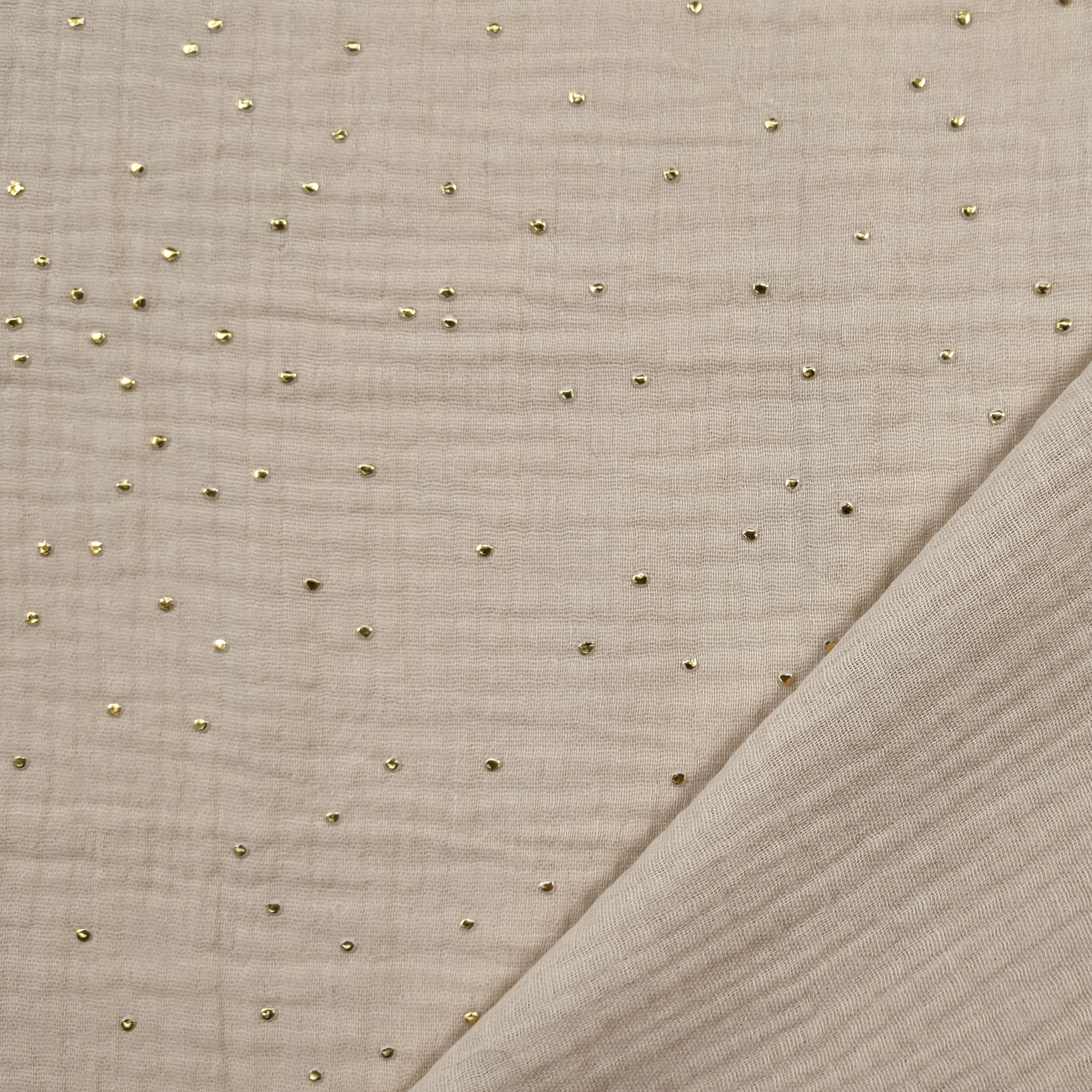 Mussola Cotone Naturale Pois Oro