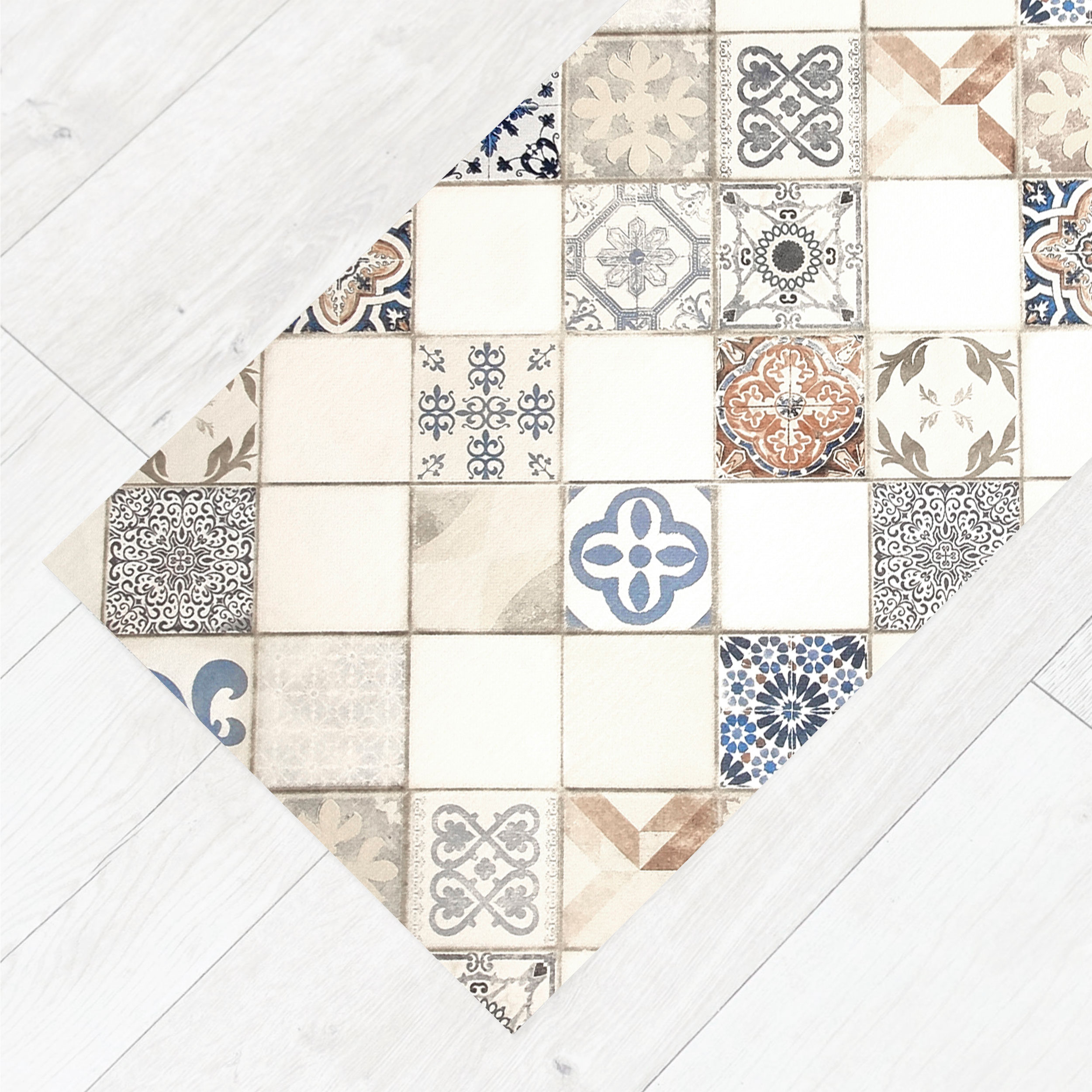 Passatoia da Cucina Maiolica Beige Azzurro Image