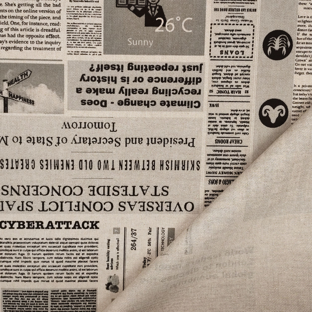 Tessuto Panama Misto Cotone Fantasia Giornale Sfondo Ecrù Image