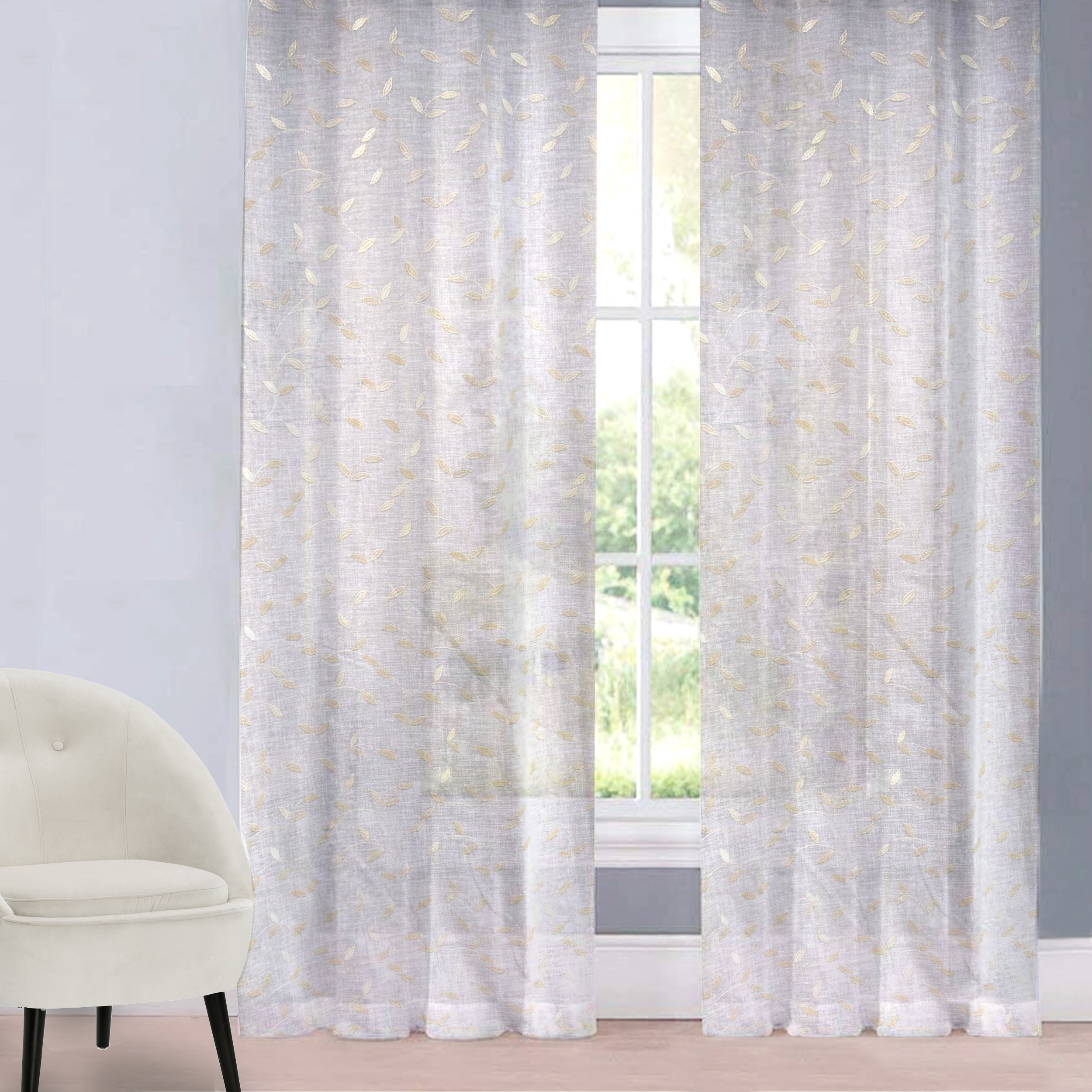 Tessuto Tenda Foglie Eleganti - Oro