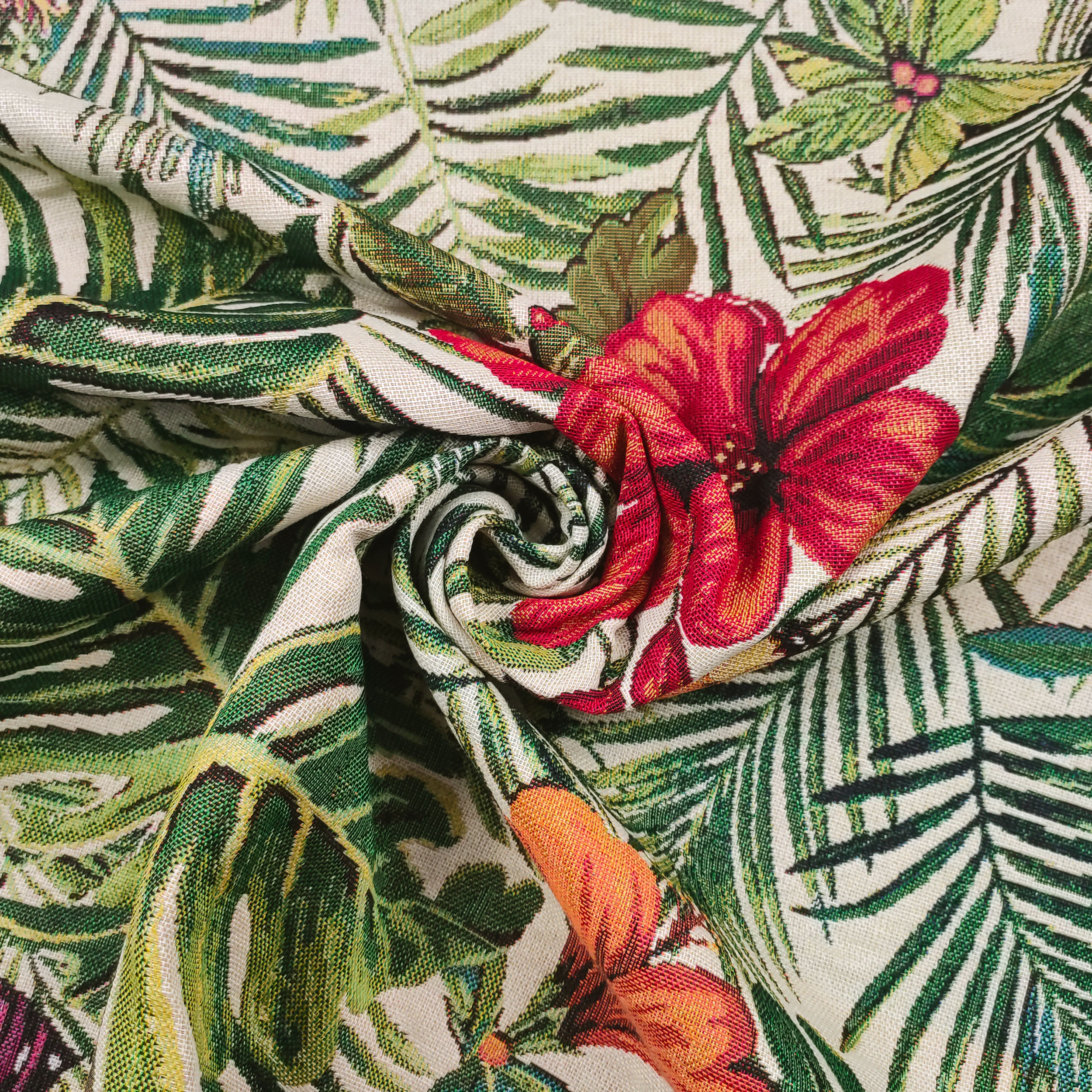 Ritaglio Tessuto Gobelin Fantasia di Fiori Tropicali 50x140 cm Image
