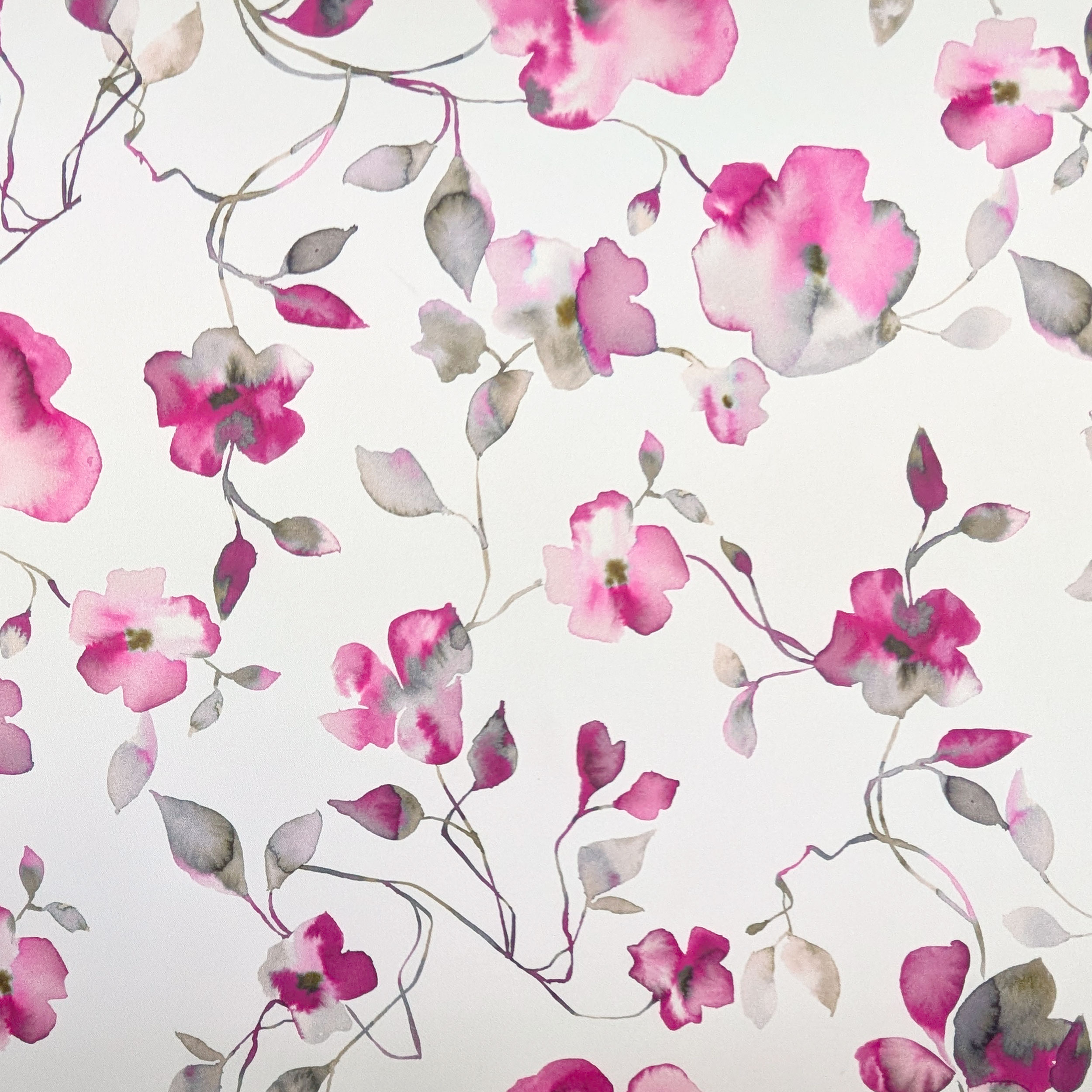 Raso Setato Alta Moda Fiori Acquerellati Fuxia Image