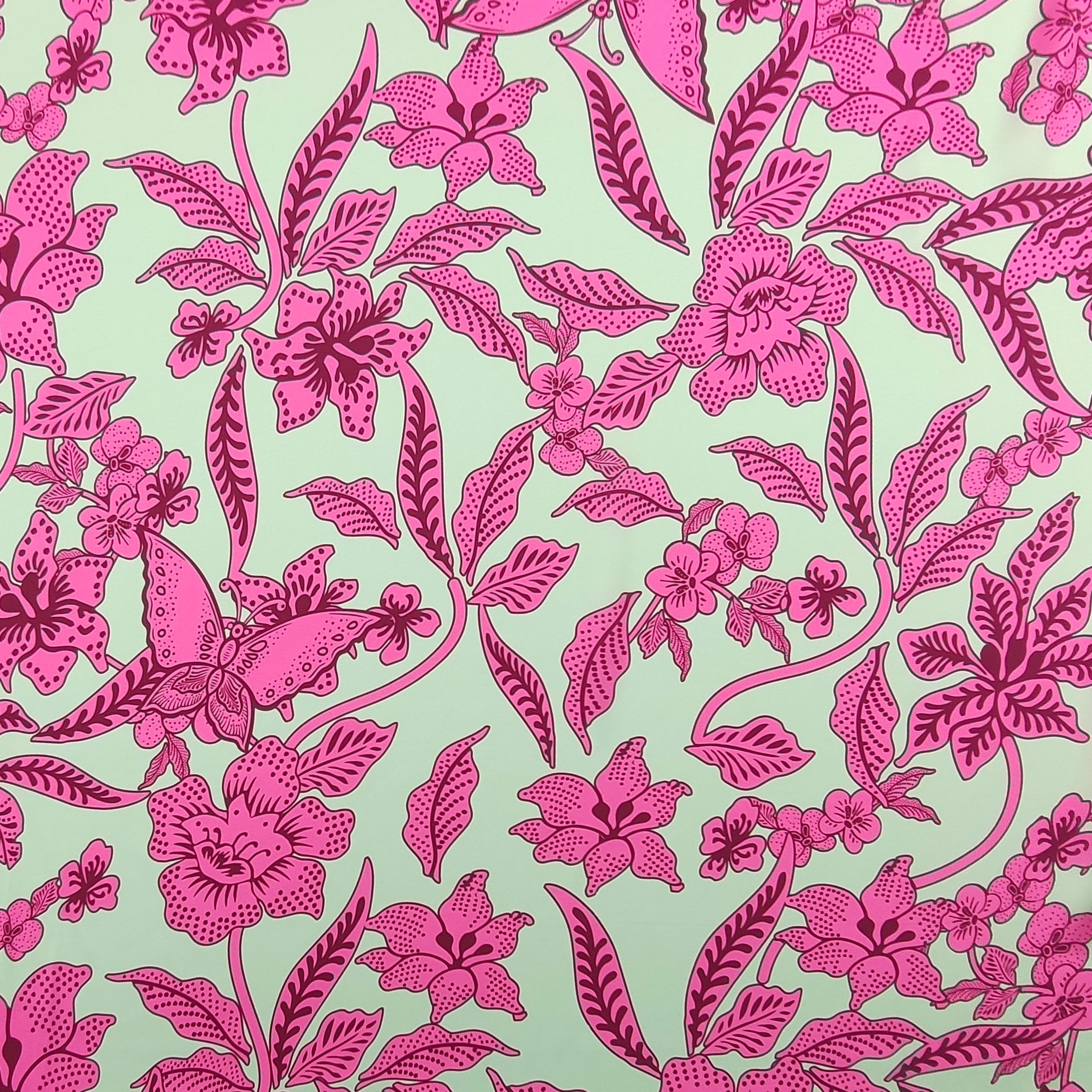 Tessuto Rasetto Alta Moda Fiori Magenta Sfondo Chiaro