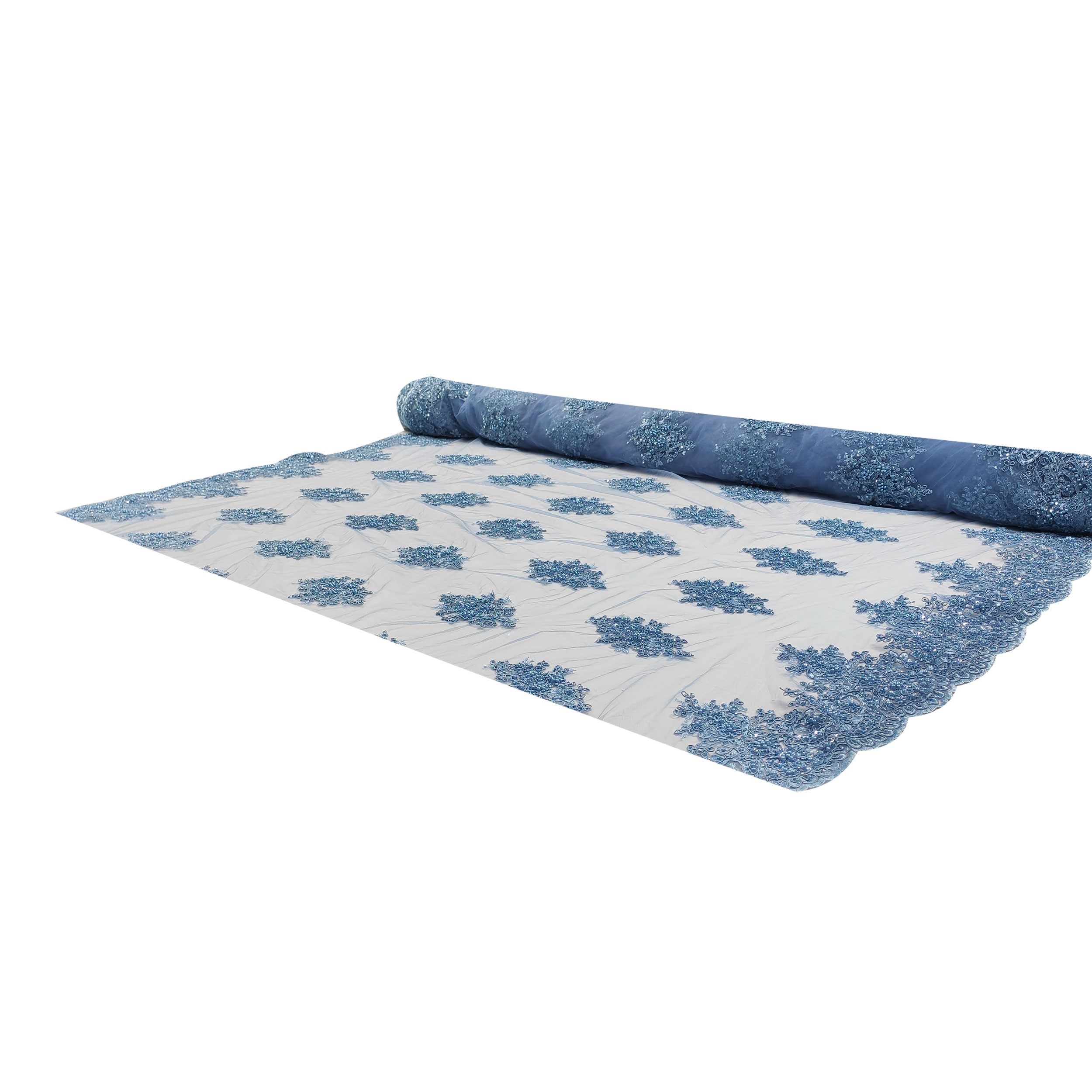 Tulle Ricamato Perline Lux Celeste