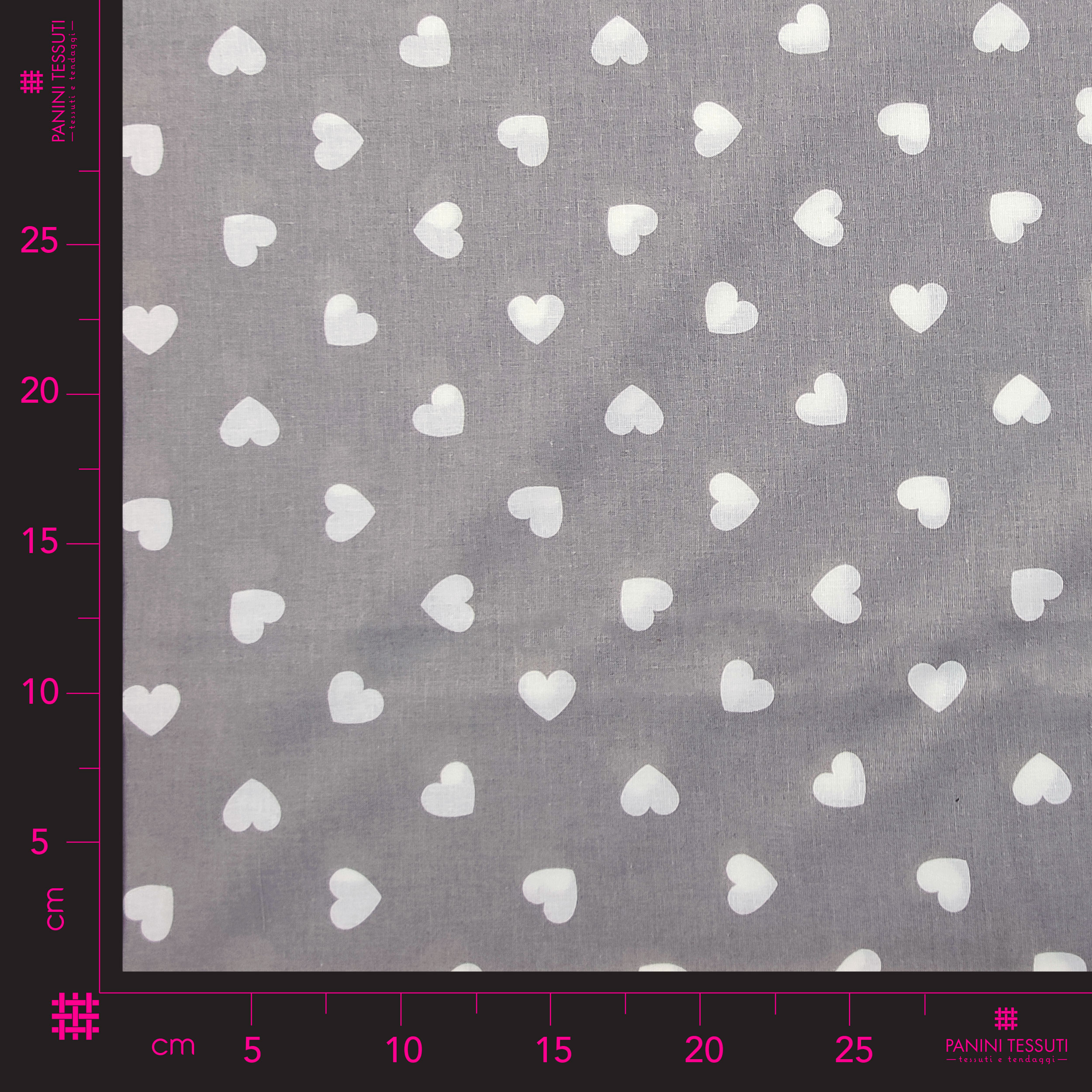 Cotone Fantasia Cuori Bianchi con Sfondo Grigio