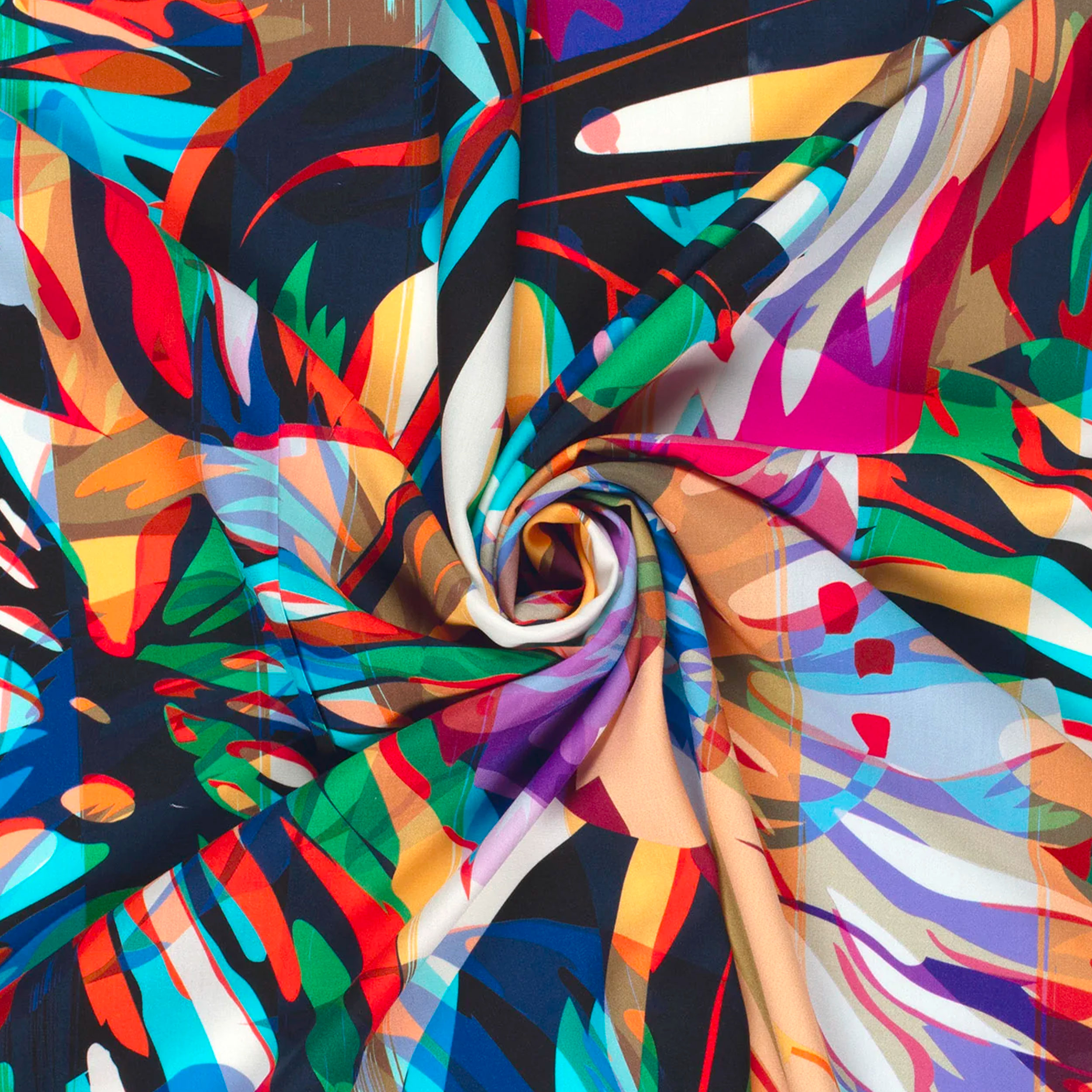 Viscosa Fantasia Astratta Foglie Multicolor
