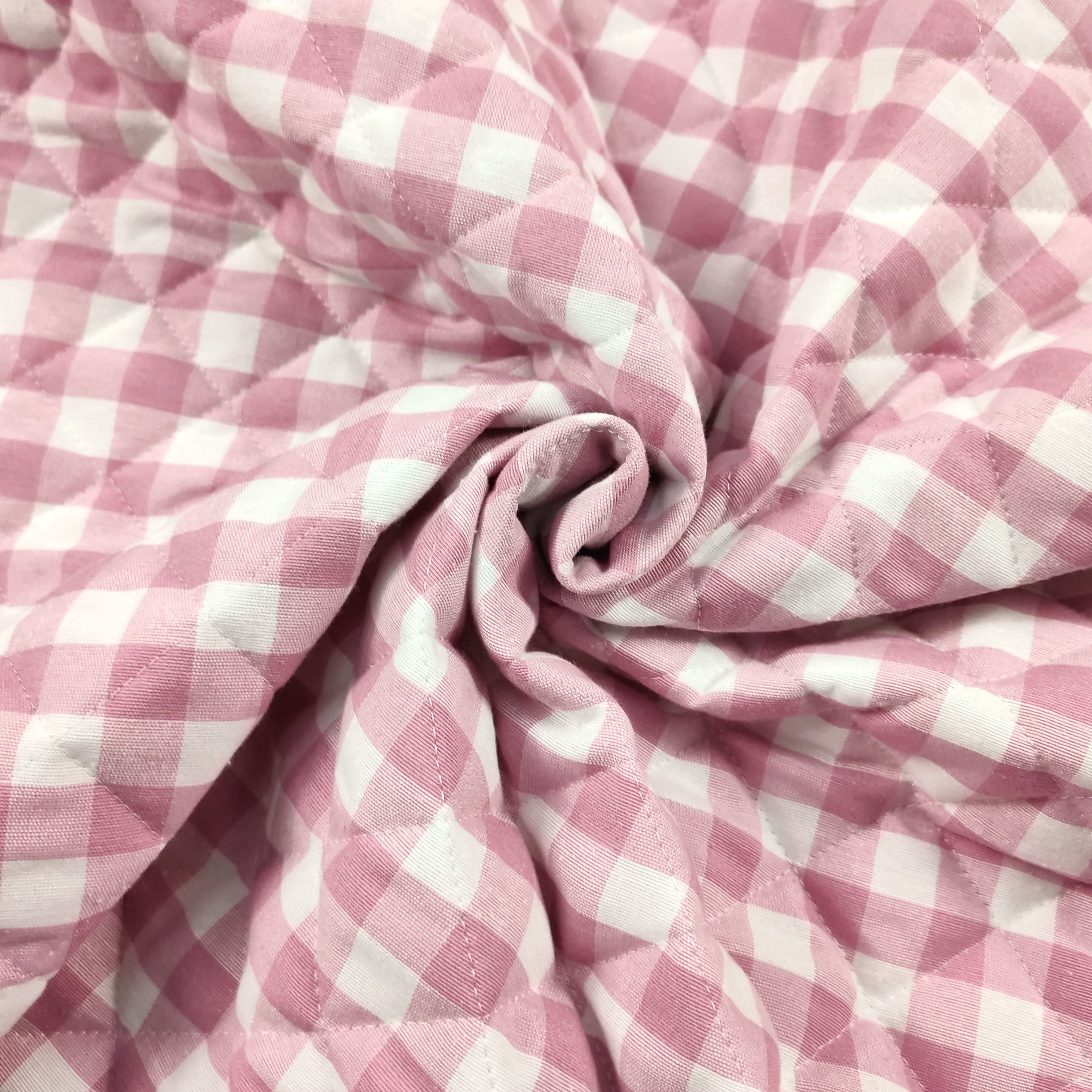 Tessuto Trapuntato Quadretti Rosa