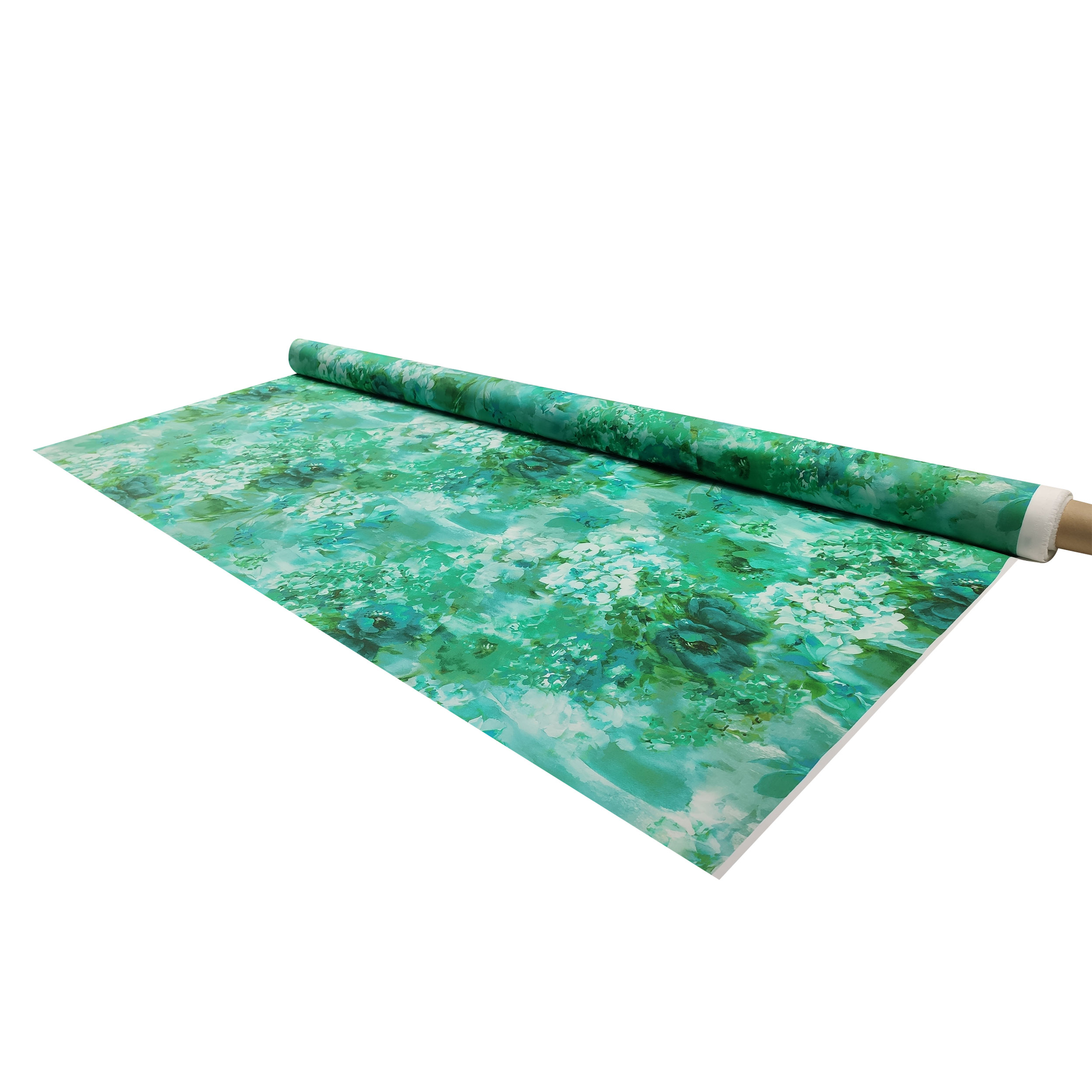 Cotone Elasticizzato Fantasia Fiori Dipinti Verde