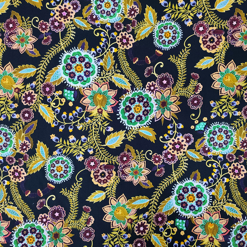 Tessuto di cotone fanasia floreale oro (1)