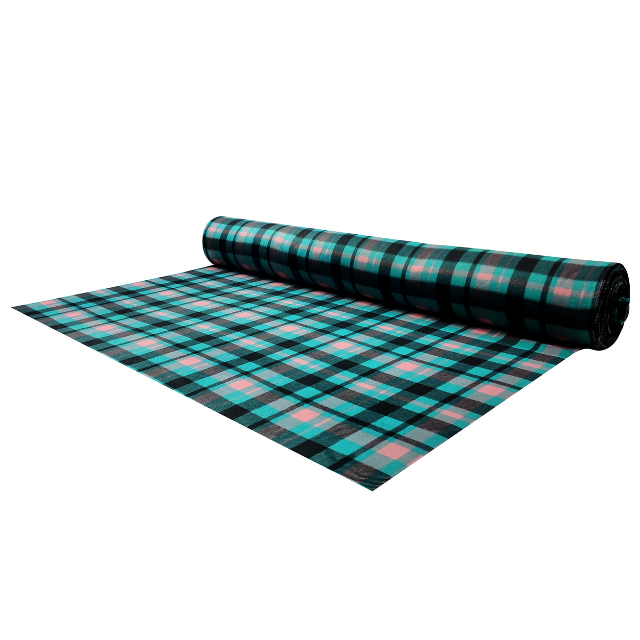 Tessuti Pile Tartan Turchese e Rosa