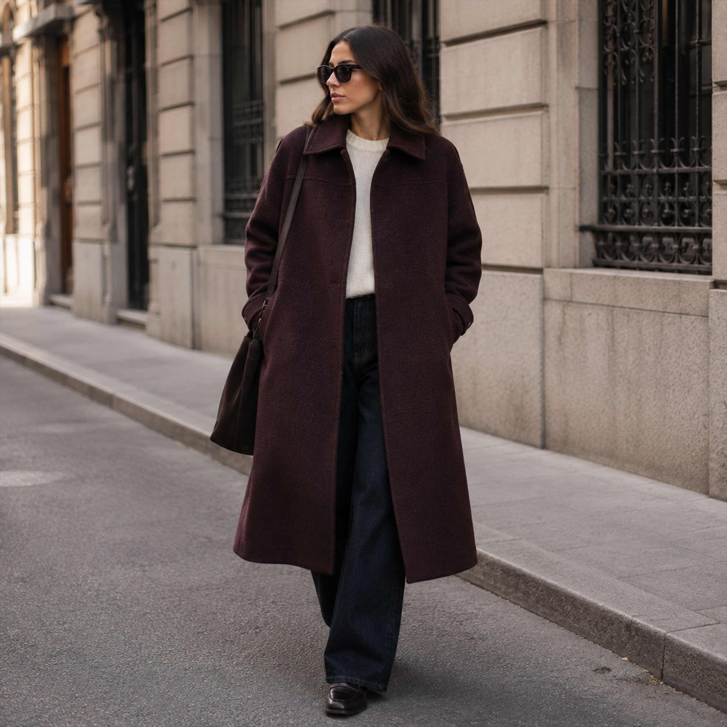 Cappotto Misto Lana Bordeaux Scuro Image