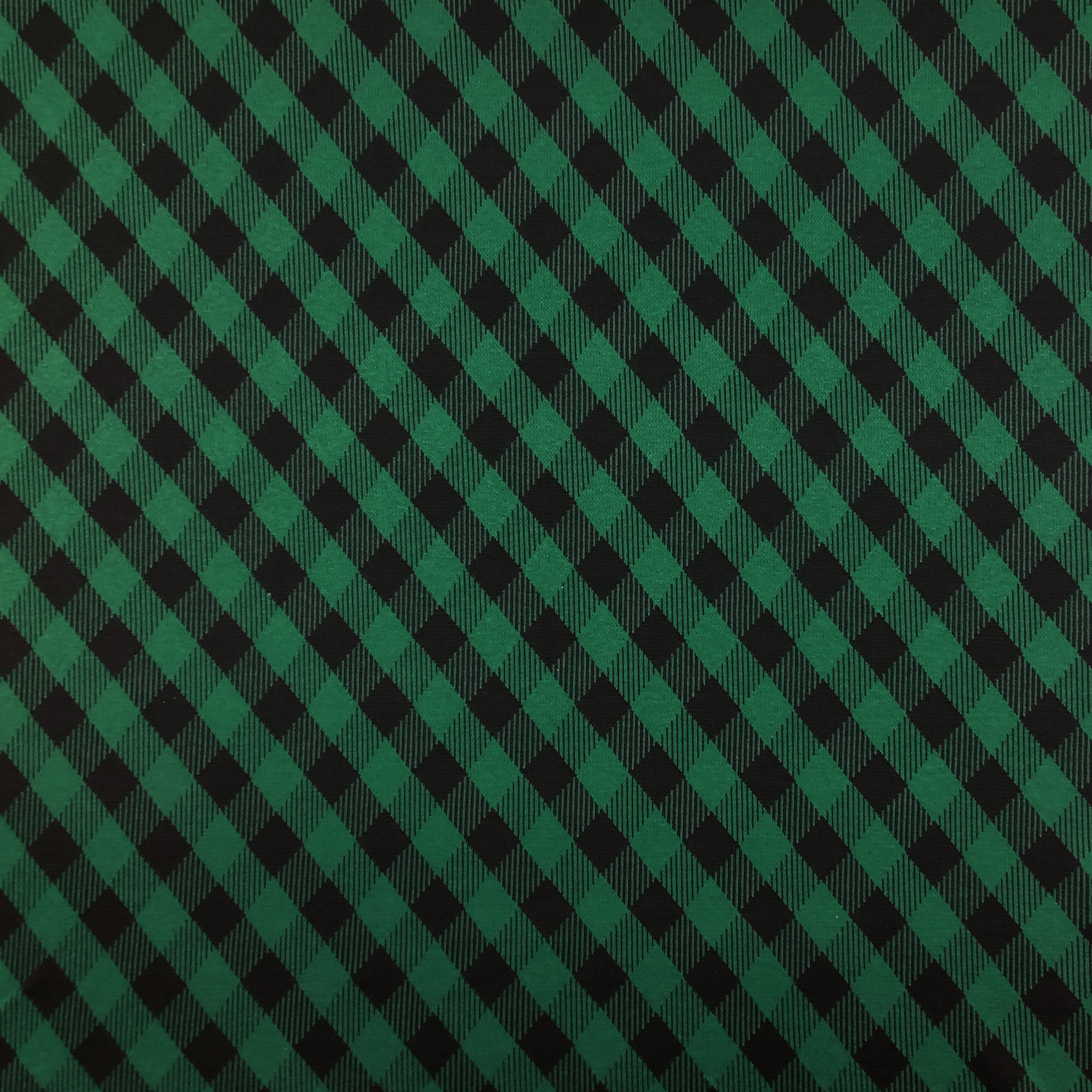tessuto misto cotone con rombi verdi e neri