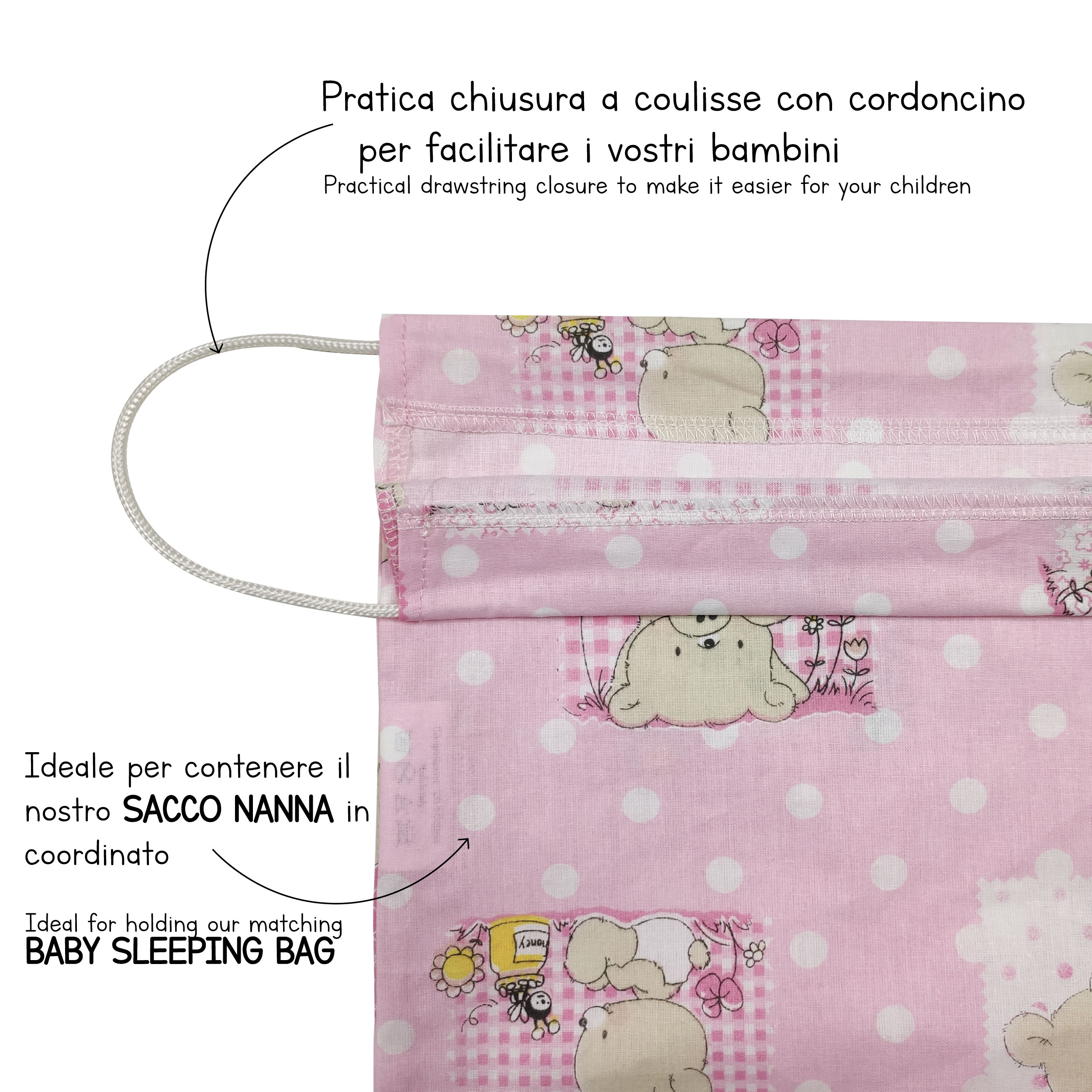Sacchetto Asilo Orsetti e Api Rosa Image