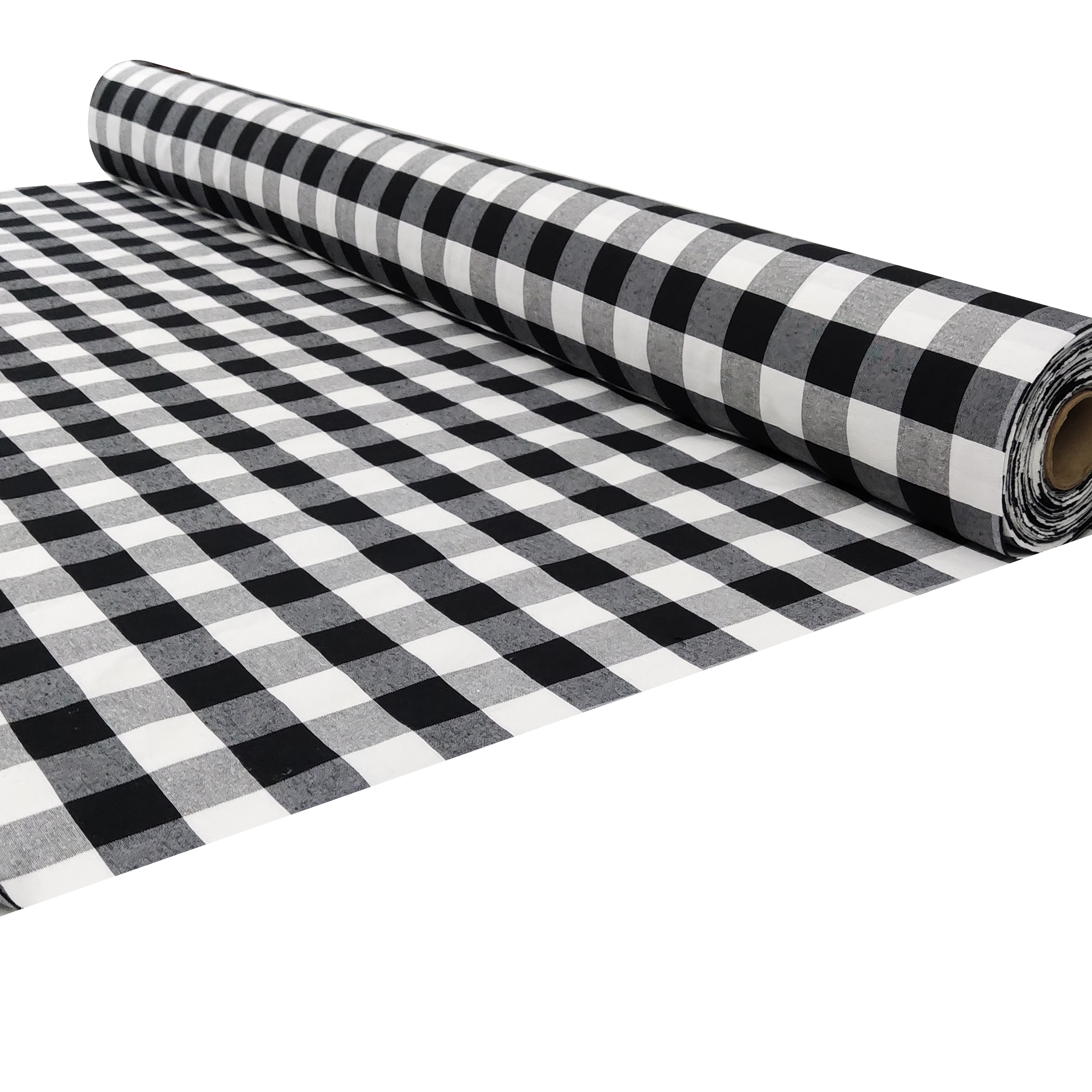 Tessuto-Misto-Cotone-a-Quadri-Grandi-Bianco-e-Nero