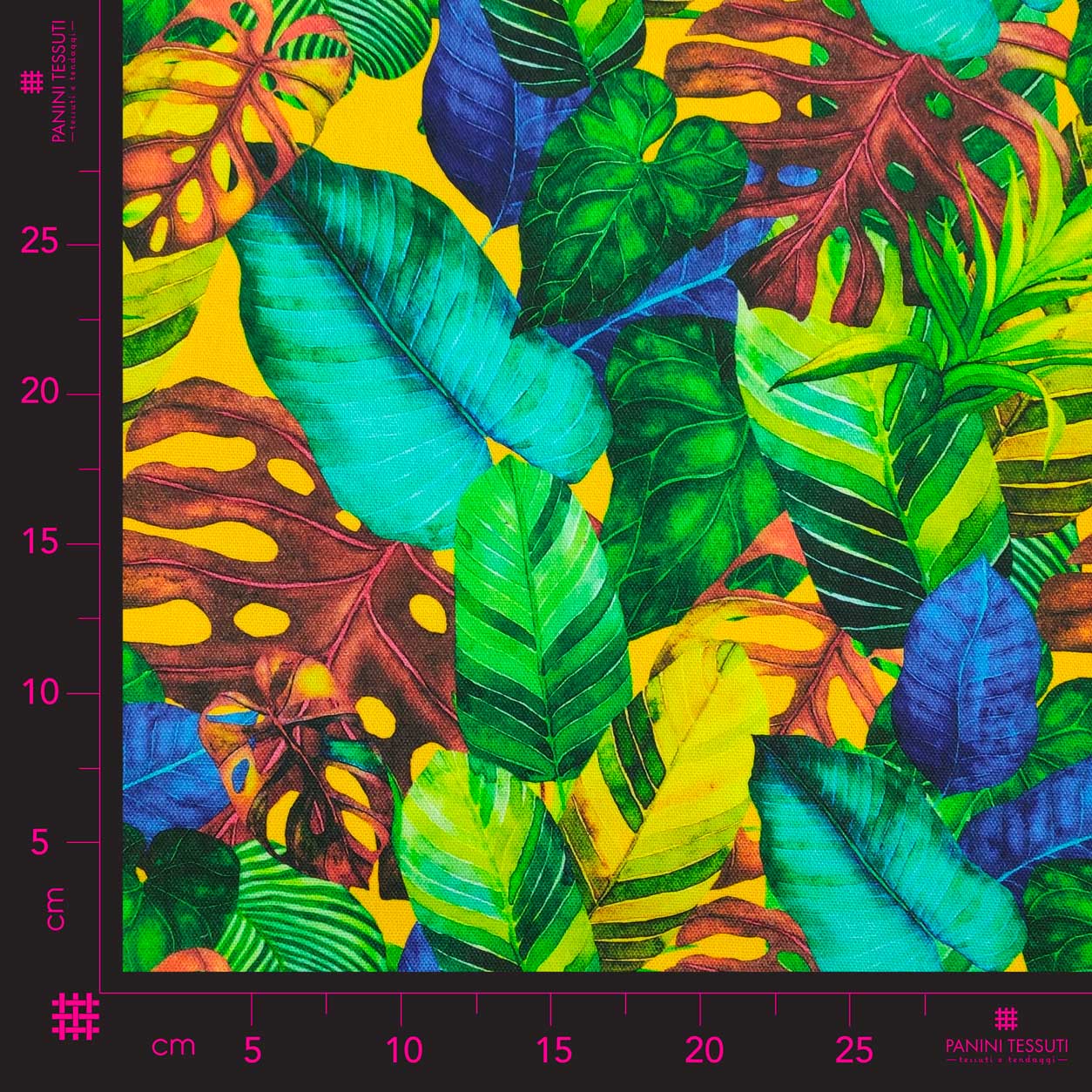 Tessuto Arredo Panama Foglie Tropicali Colorate