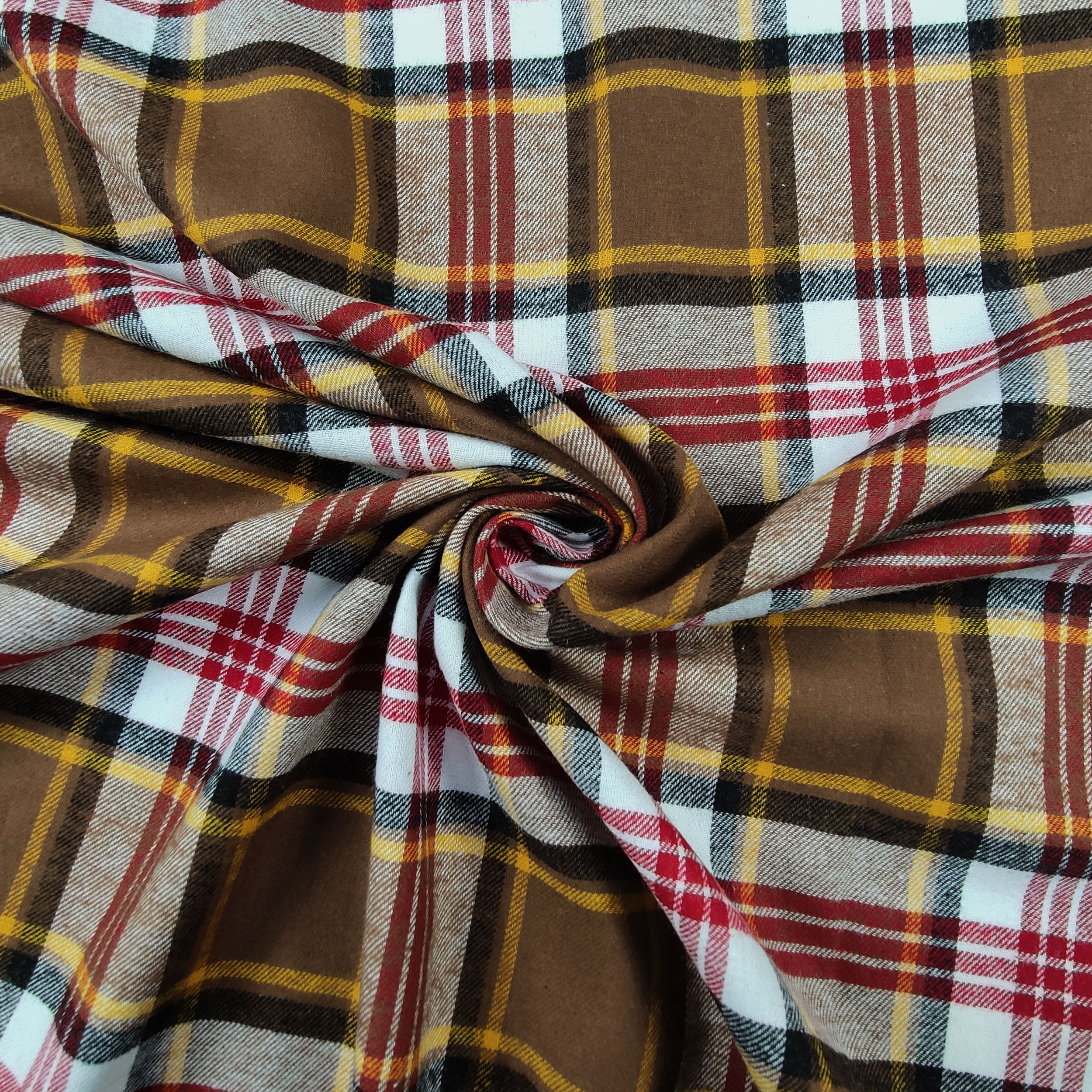 Tessuto Flanella Tartan Nocciola Giallo