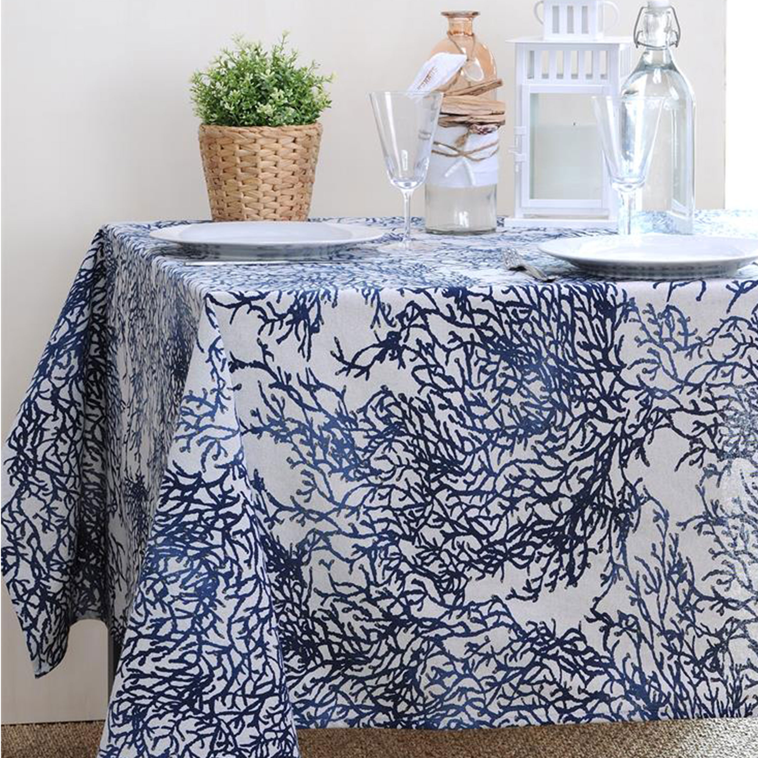 Tessuto Coralli Blu Natural