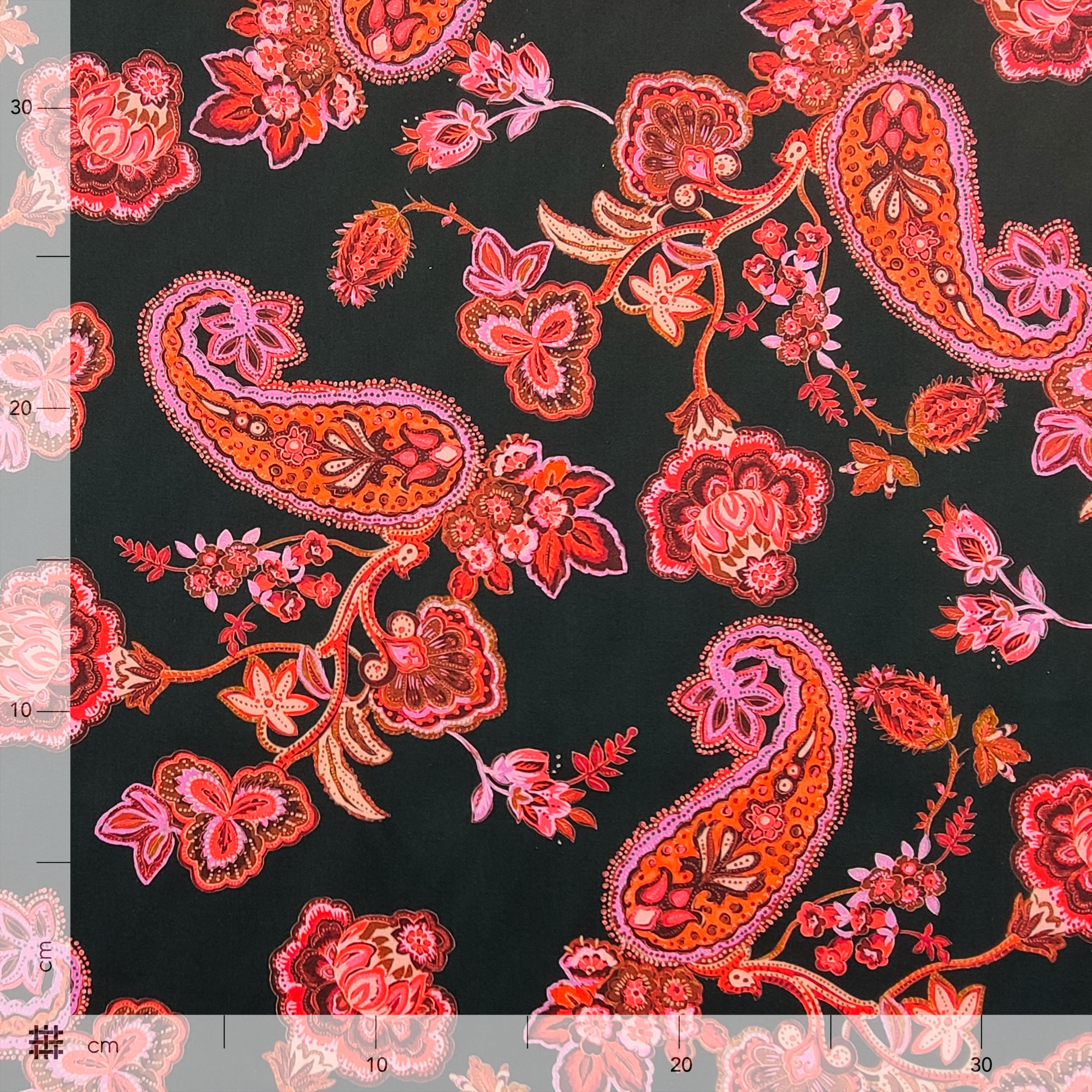 Cotone Nero Fantasia Cachemire Toni Rosa