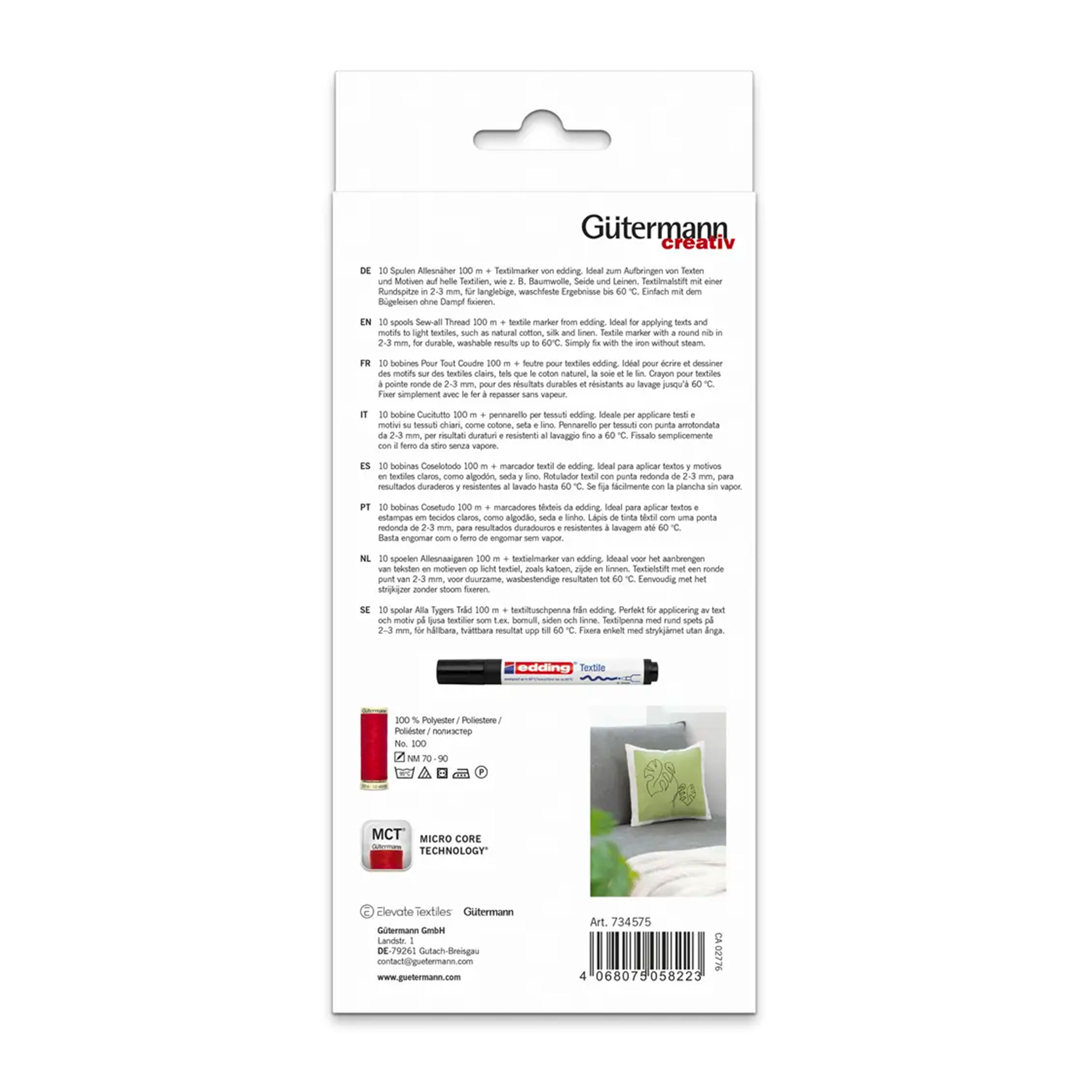Gutermann Cucitutto 10 Bobine 100 m con Pennarello Tessuti