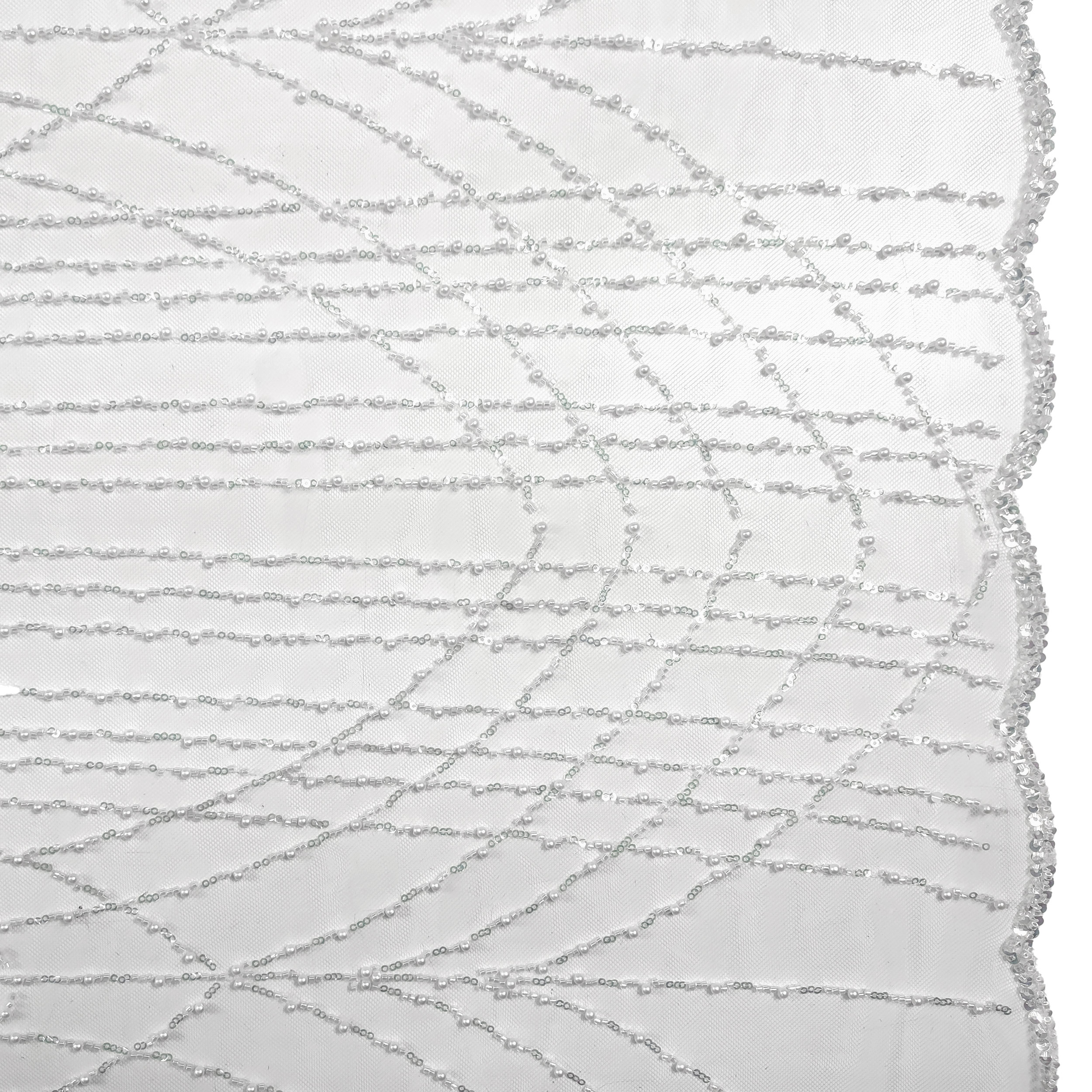 Tulle Sposa Ricamato Alta Moda Perline Bianco Ottico