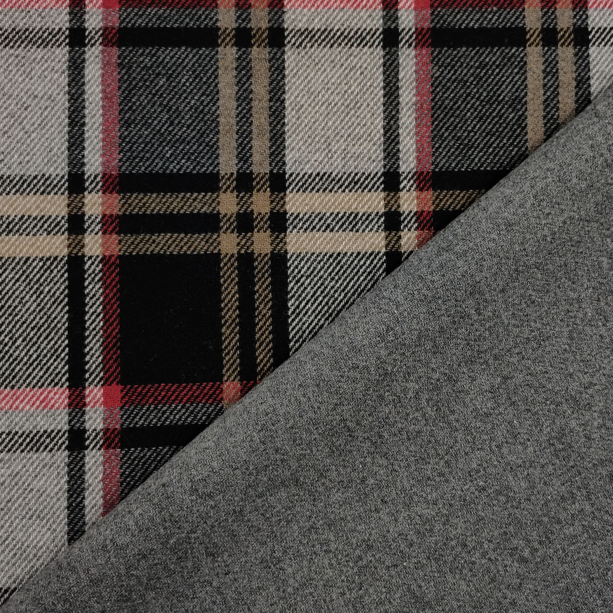 Cappotto Misto Lana Double Tartan e Grigio Tinta Unita