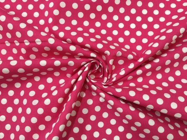 Tessuto cotone fuxia pois bianchi grandi 2