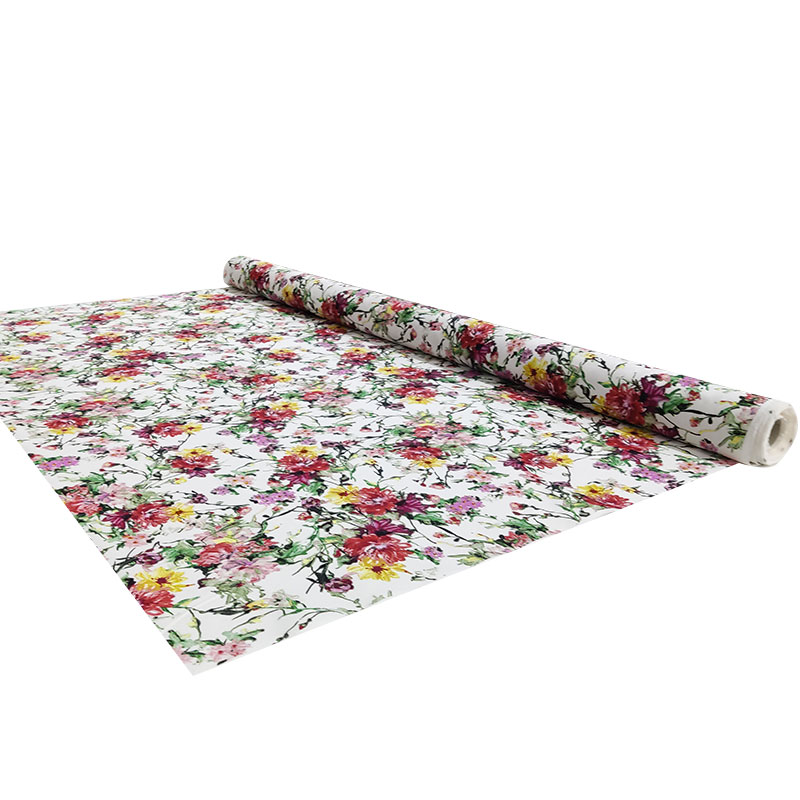 Tessuto Cotone Elasticizzato Mazzi di Fiori Sfondo Bianco 