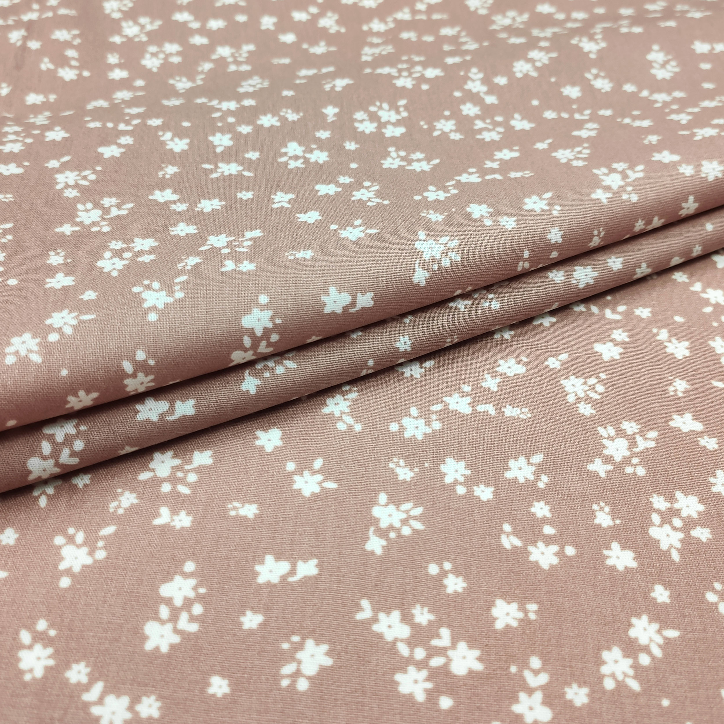 Tessuto Cotone Fiorellini Sfondo Rosa Antico