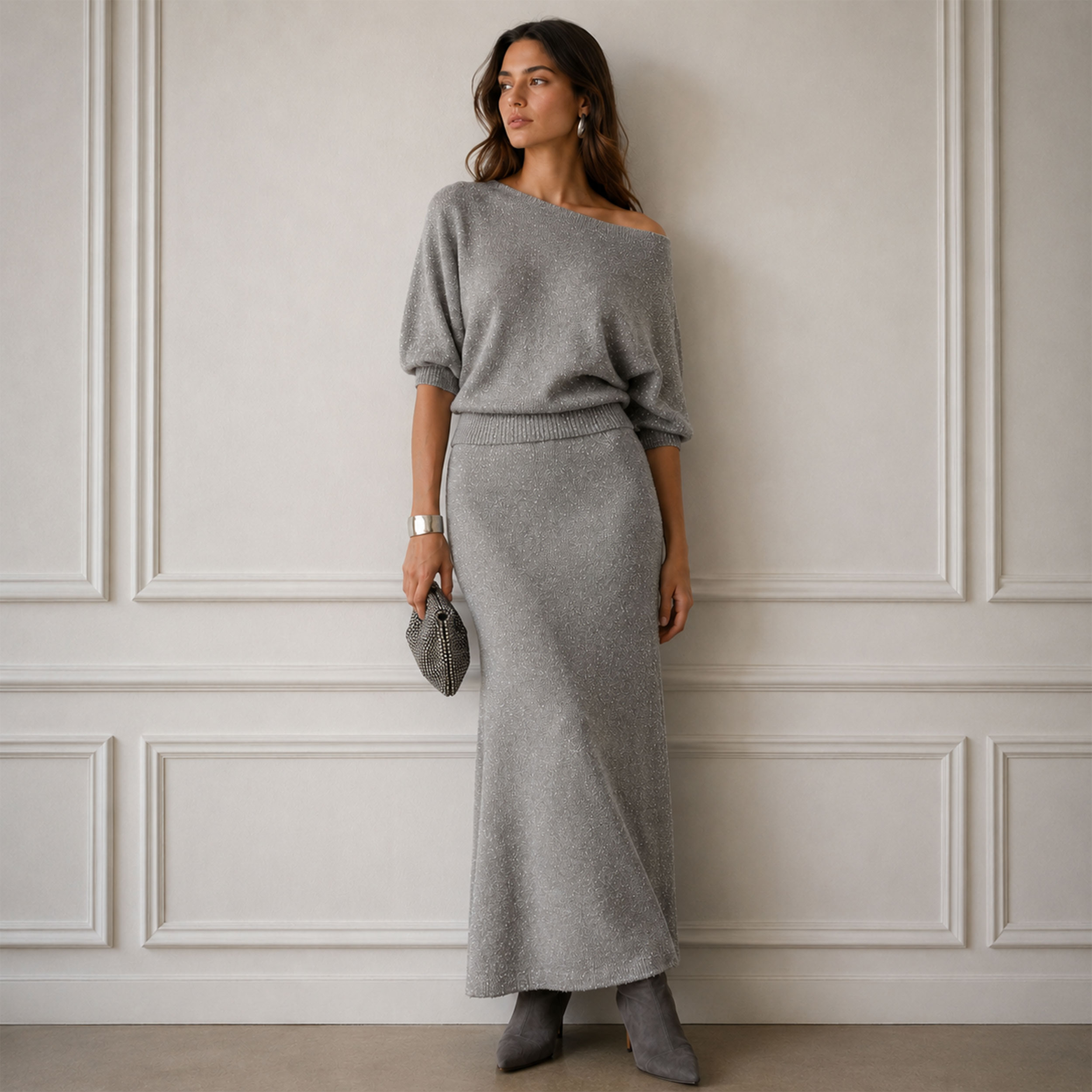 Maglia Mano Cashmere Grigio Lurex Image