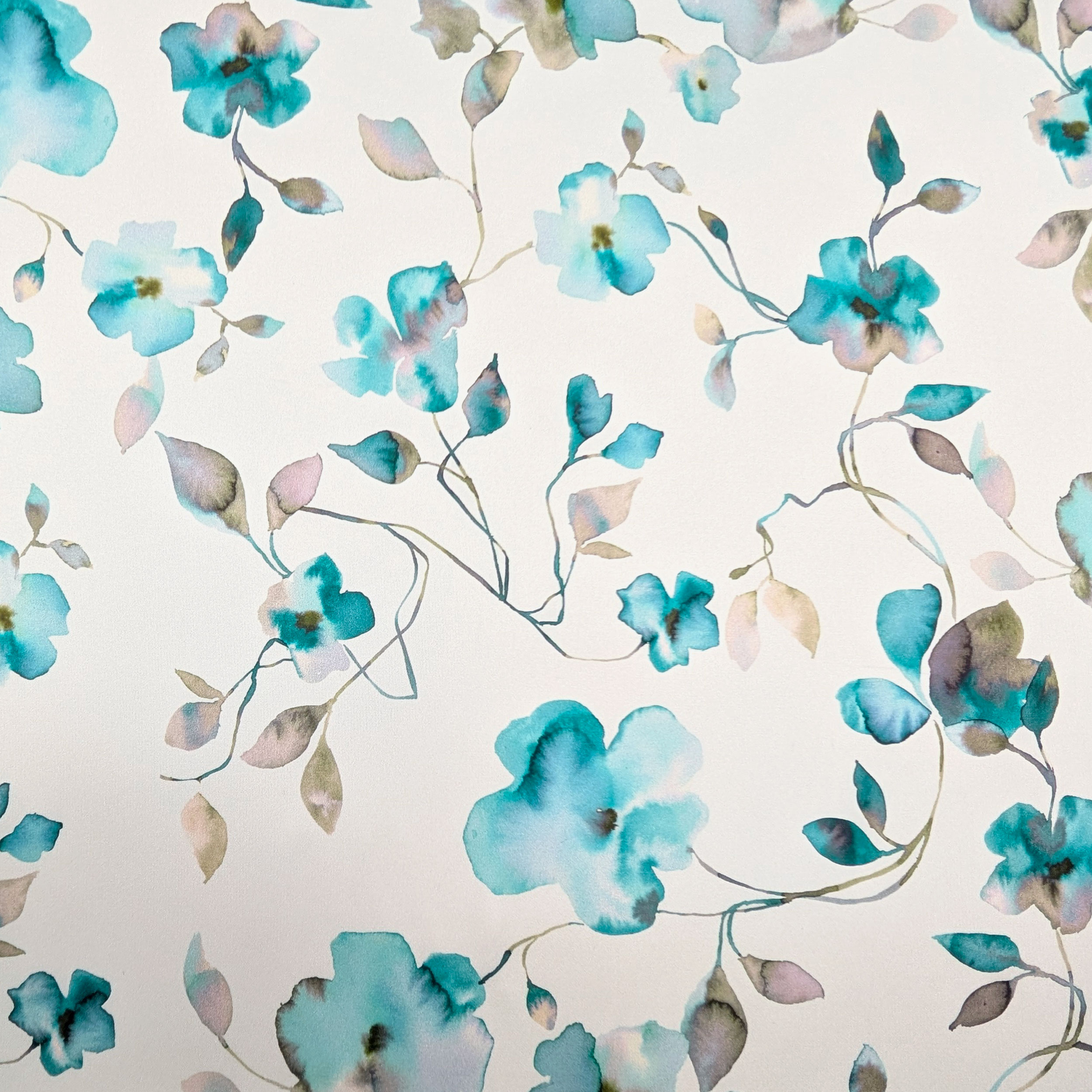 Raso Setato Alta Moda Fiori Acquerellati Verde Acqua Image