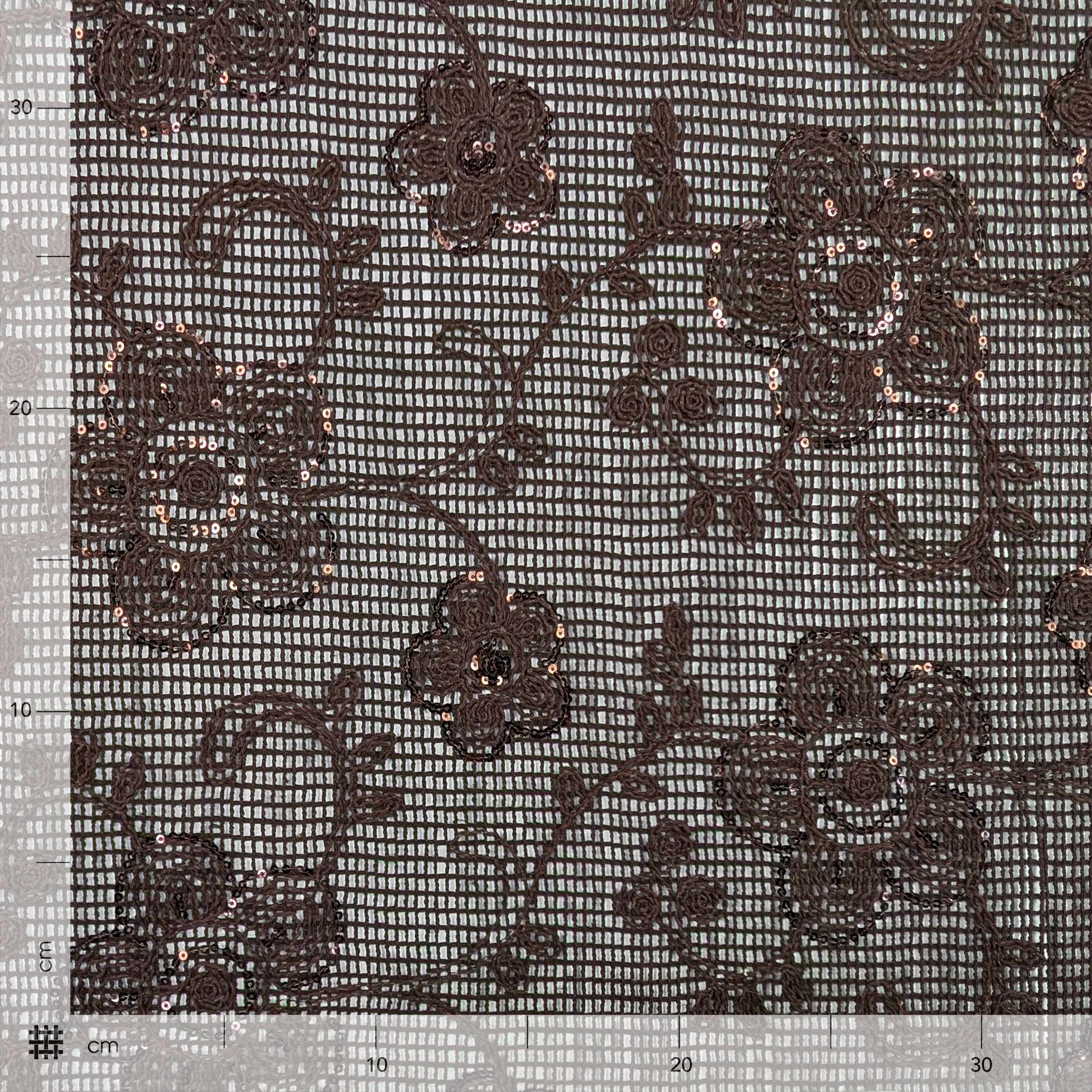 Ricamo Su Rete Marrone Fiori con Paillettes Image