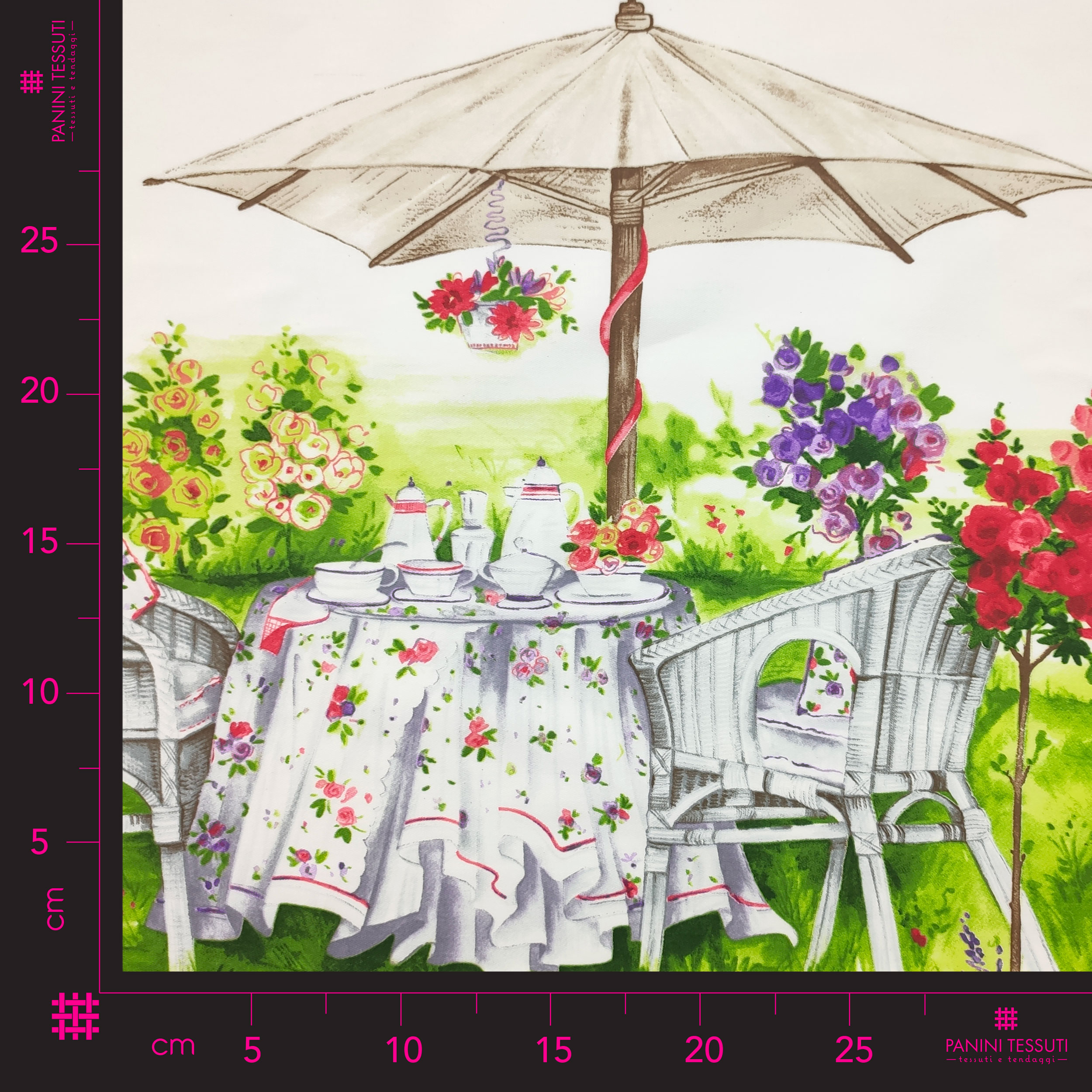 Tessuto per Tovaglia in Cotone con Bordo Giardino in Fiore