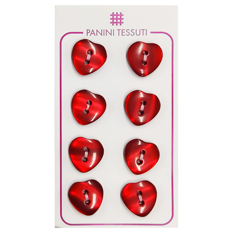 Bottoni Cuore Colore Rosso 8 Pezzi - Lin 24