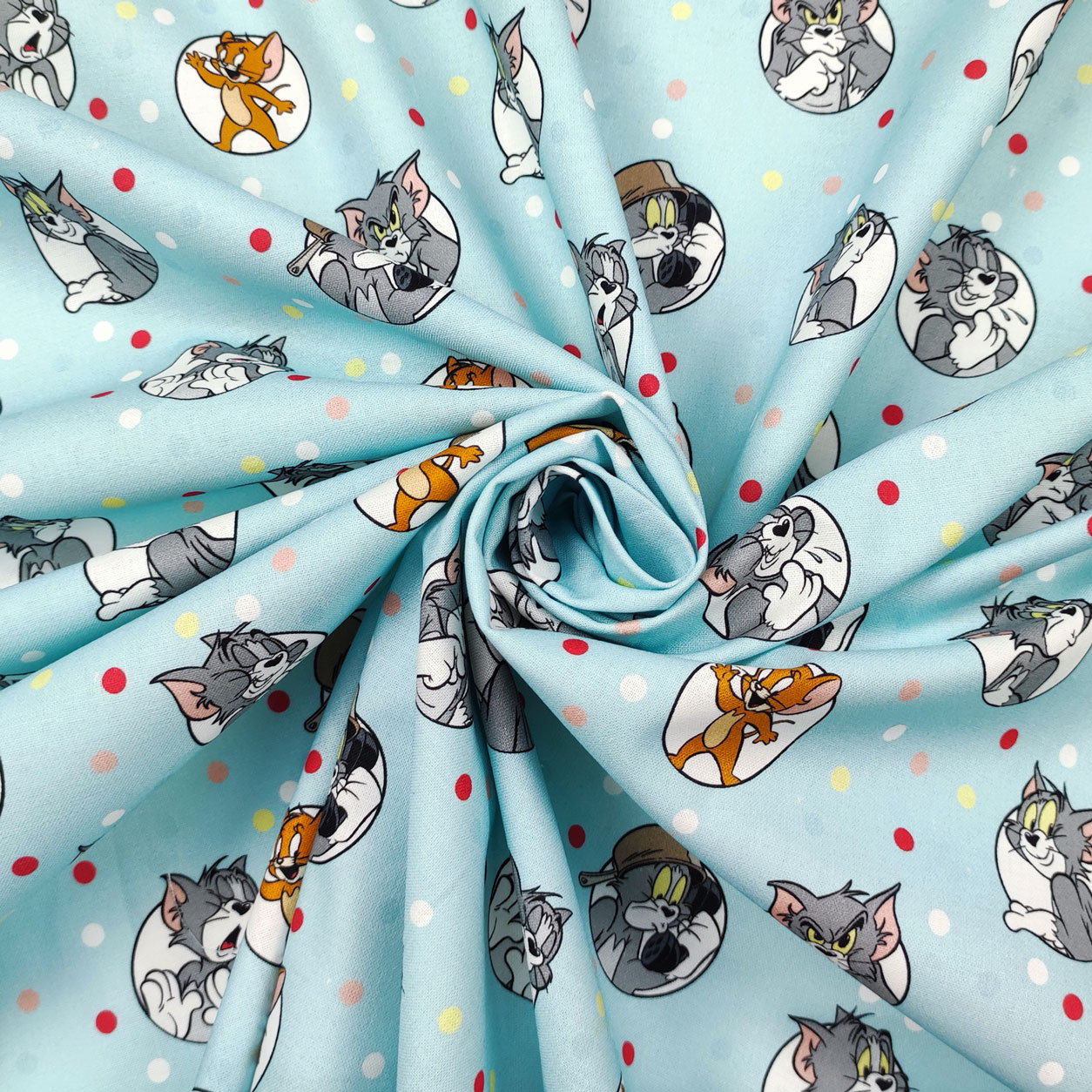 stoffa-cotone-tom-e-jerry-pois-colorati