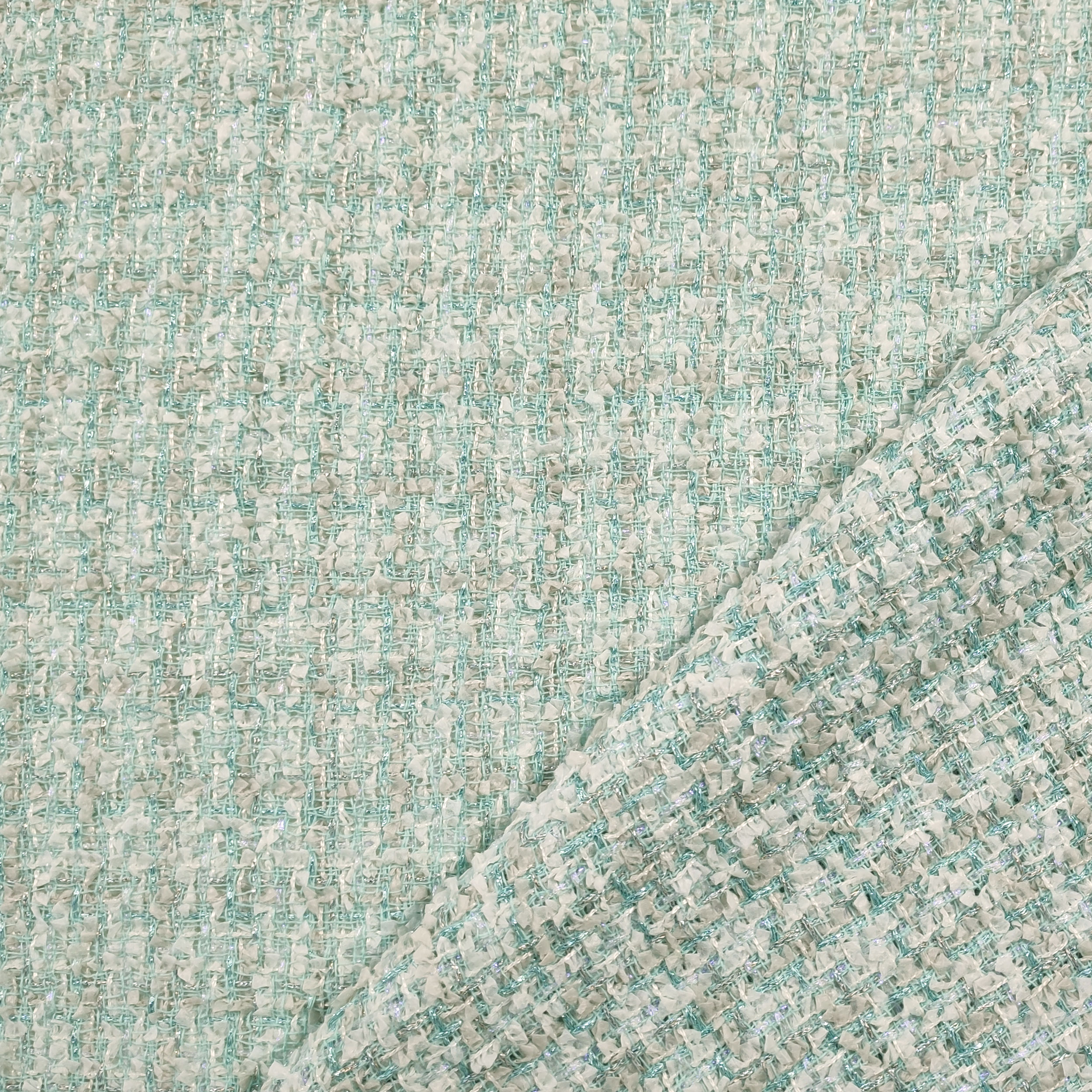 Tweed Alta Moda Verde Acqua Bianco Lurex