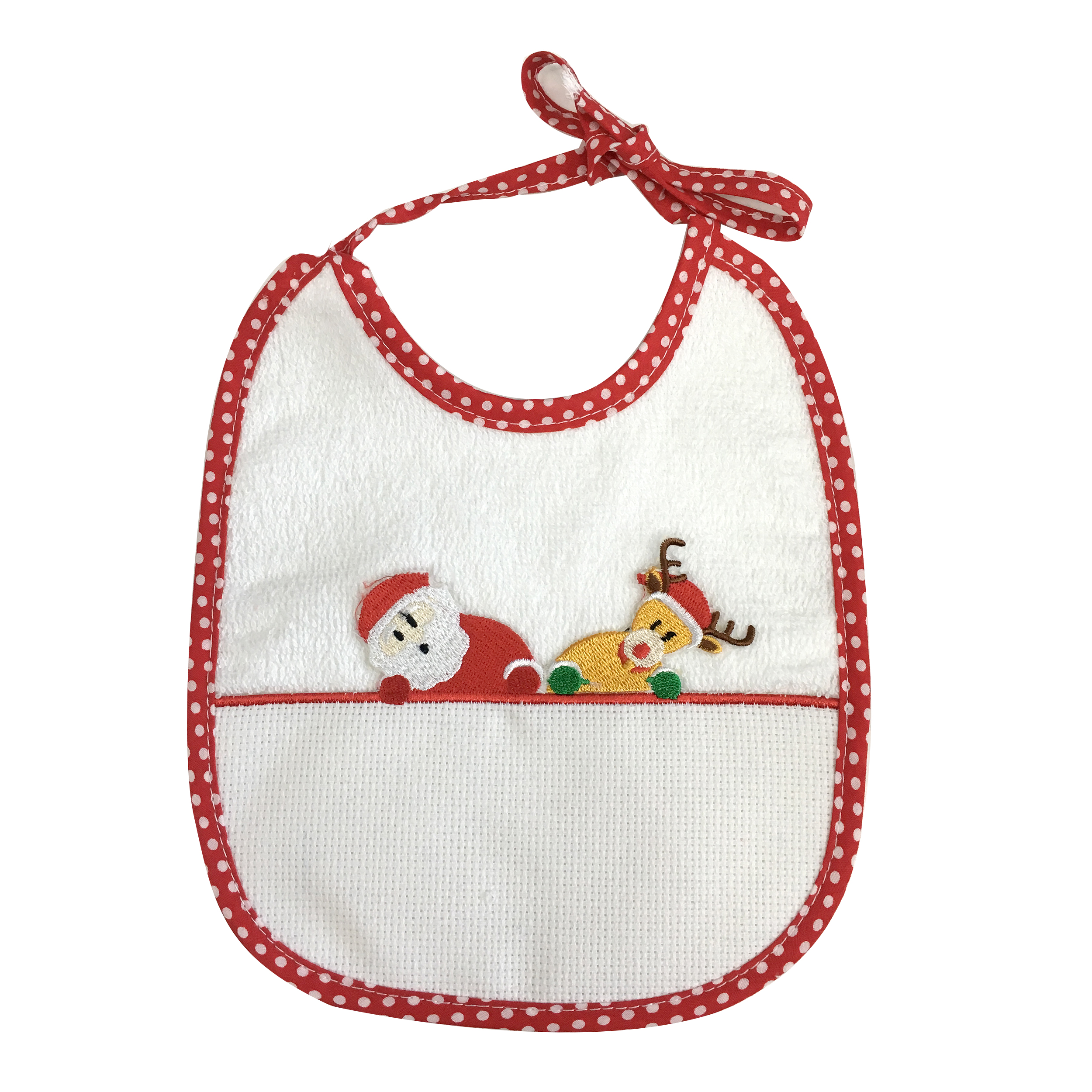 bavaglino-natalizio-bianco-pois-babbo-natale-rudolph 1