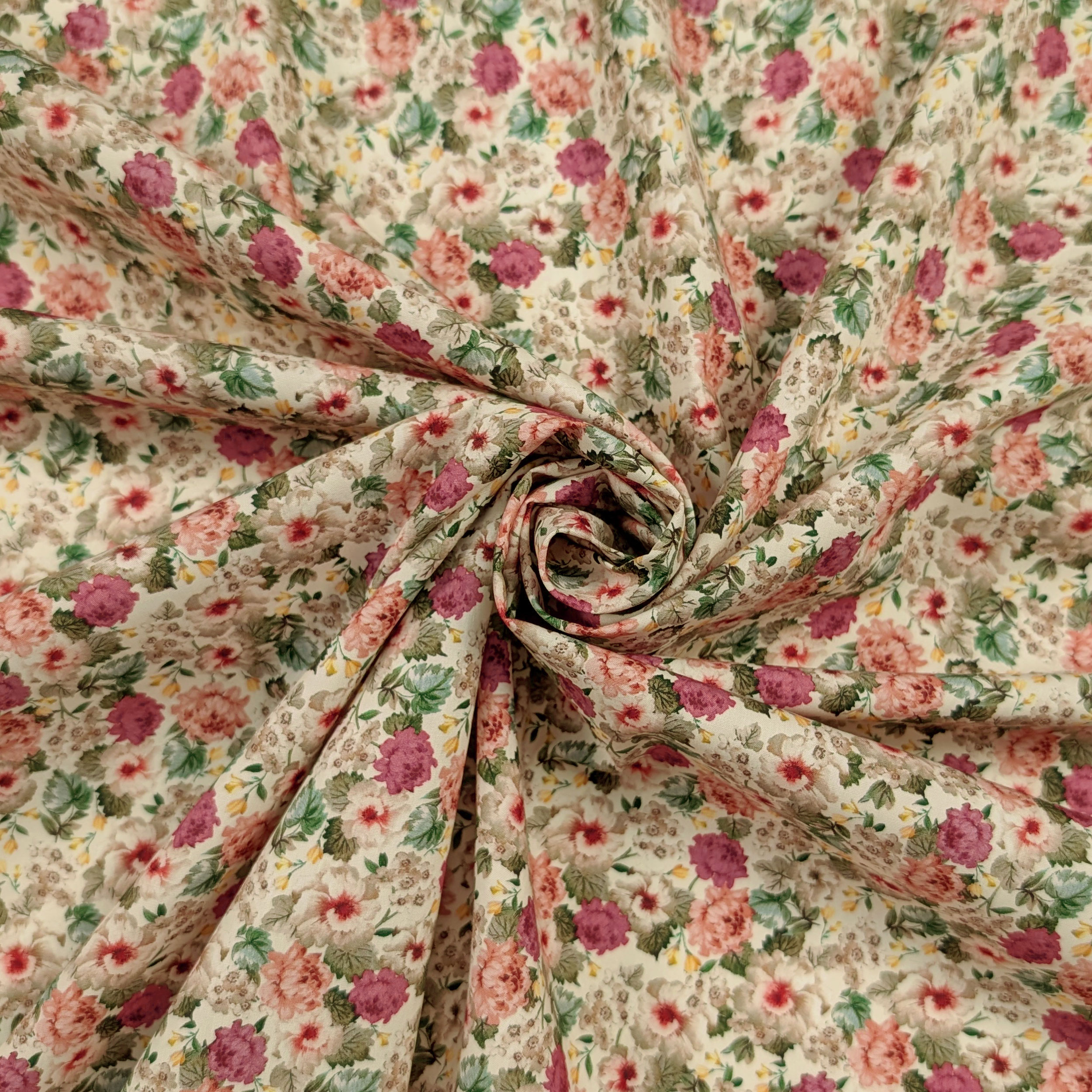 Popeline Cotone Bouquet Romantico Panna Image