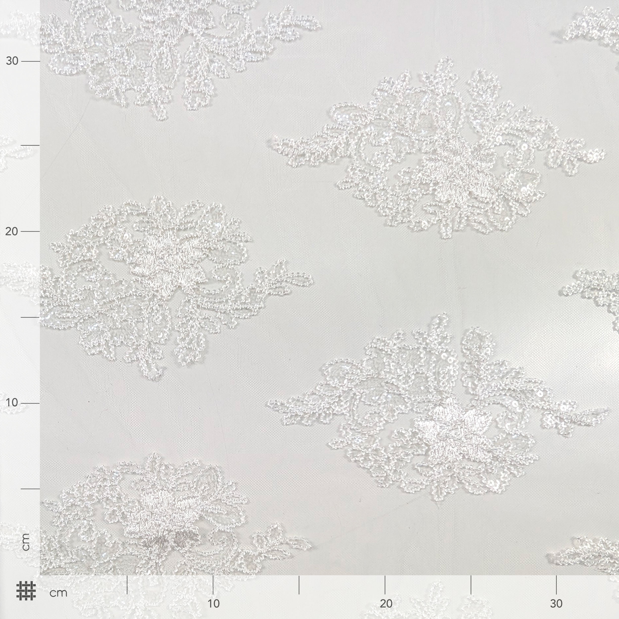 Tessuto Tulle Ricamo Paillettes Doppio Smerlo Bianco Image